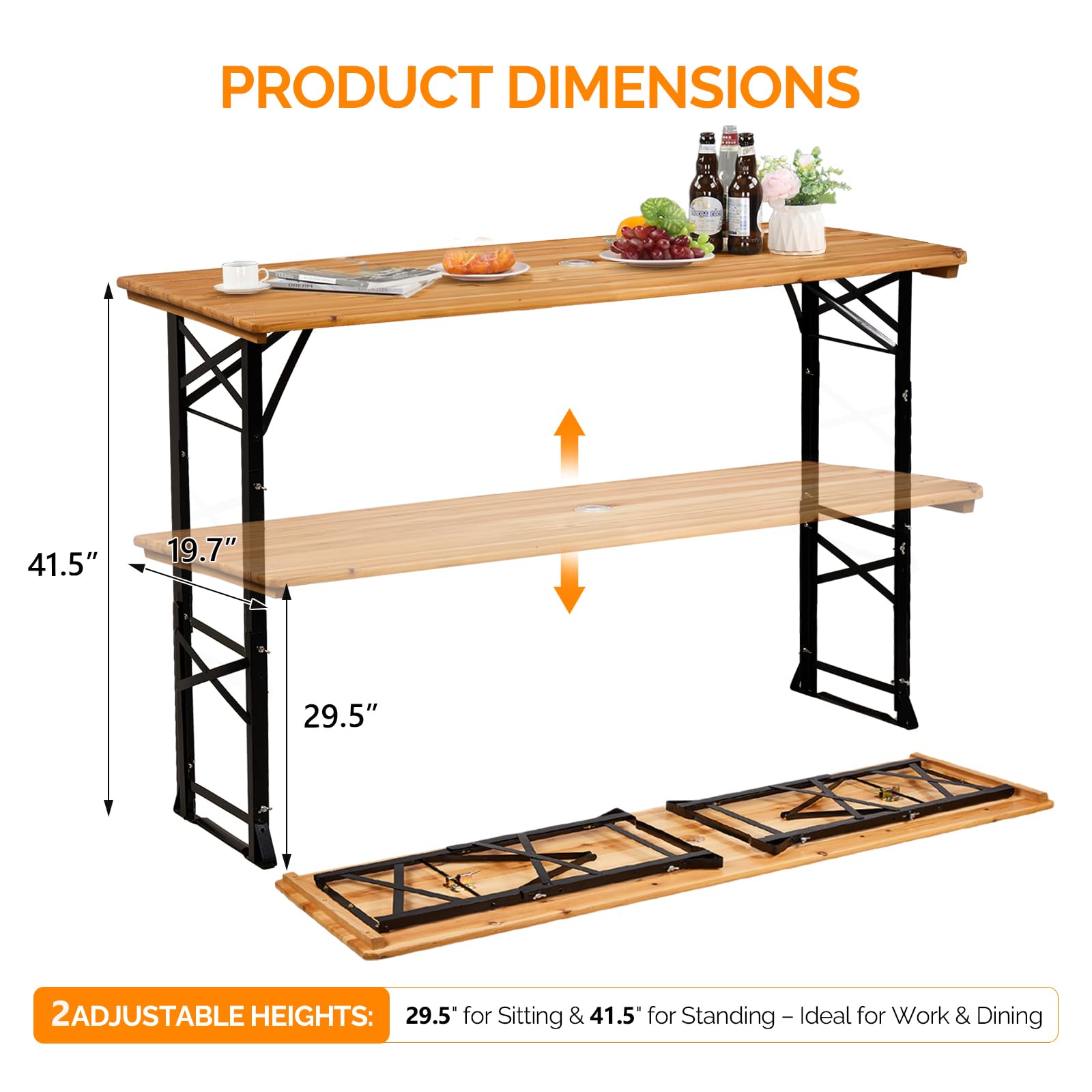 Amazon.com: VINGLI 67 Inch Wooden Folding Picnic Table, Picnic