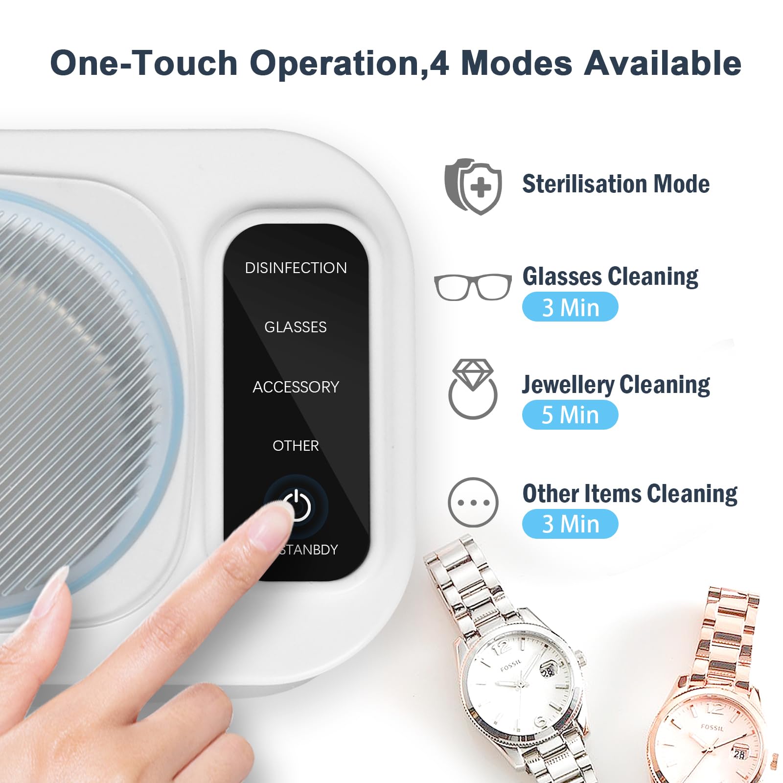 Limpiador ultrasónico de joyas, limpiador ultrasónico de 50 KHz, 350 ml, máquina limpiadora ultrasónica portátil con 3 modos de temporizador para retenedores, joyas, plata, gafas, dentaduras