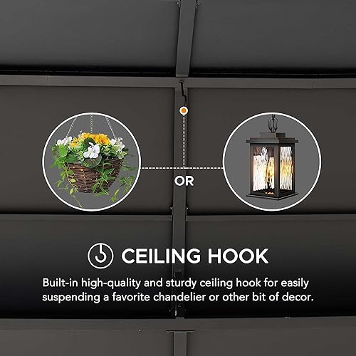 Miniatura 5 de Sunjoy Gazebo de techo rígido de 12 x 16 pies, con marco de acero resistente, doble nivel, para exteriores, con gancho de techo y paredes laterales