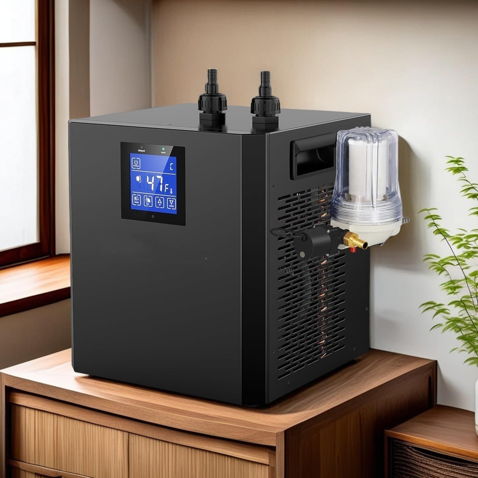 Raffreddatore per vasca di ghiaccio e immersione in acqua fredda, refrigeratore d'acqua da banco con filtro esterno, pompa con filtro, telecomando, schermo touch intelligente, bassa rumorosità