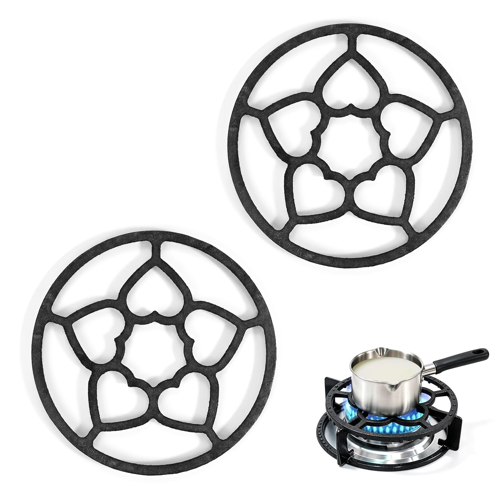 Cast Iron Moka Pot Stand, 2 Pack Gas Ring Reducer, Durable Gas Hob Pan Support, Cast Iron Trivet Gas Burner for Moka Pot, Small Saucepan, Milk Pans Potholder, Non Slip Stove Trivet for Kitchen