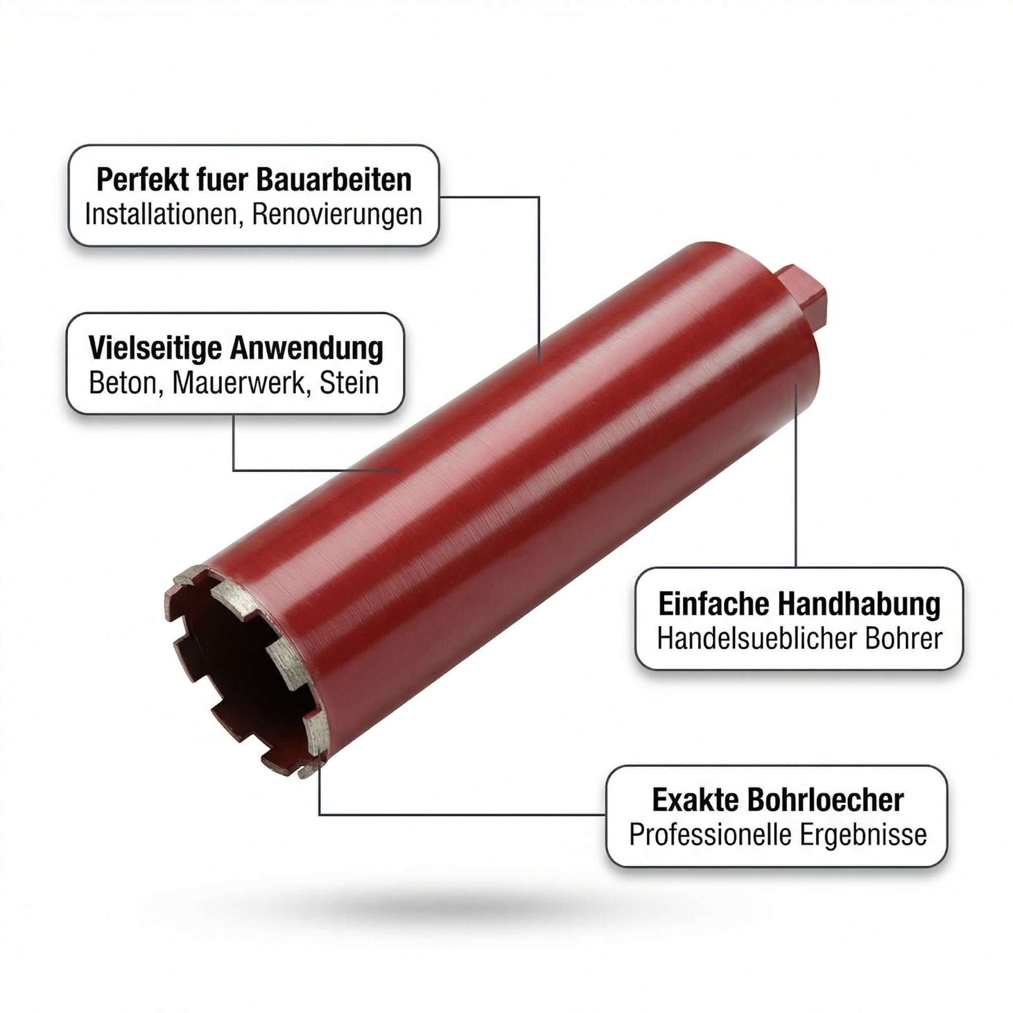 Mucola Diamantbohrkrone Kernbohrer für Beton Stahlbeton Ø 150 mm 400 mm Rot