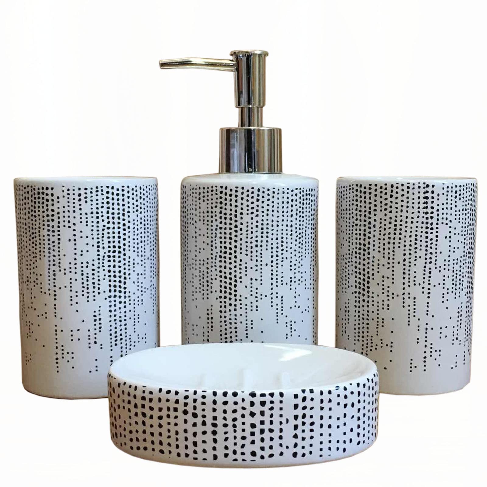 Juego de Accesorios de baño, Juego de 4 Piezas de artículos necesarios para Apartamentos, Contiene Taza de Cepillo de Dientes, dispensador de jabón, jabonera, Vaso