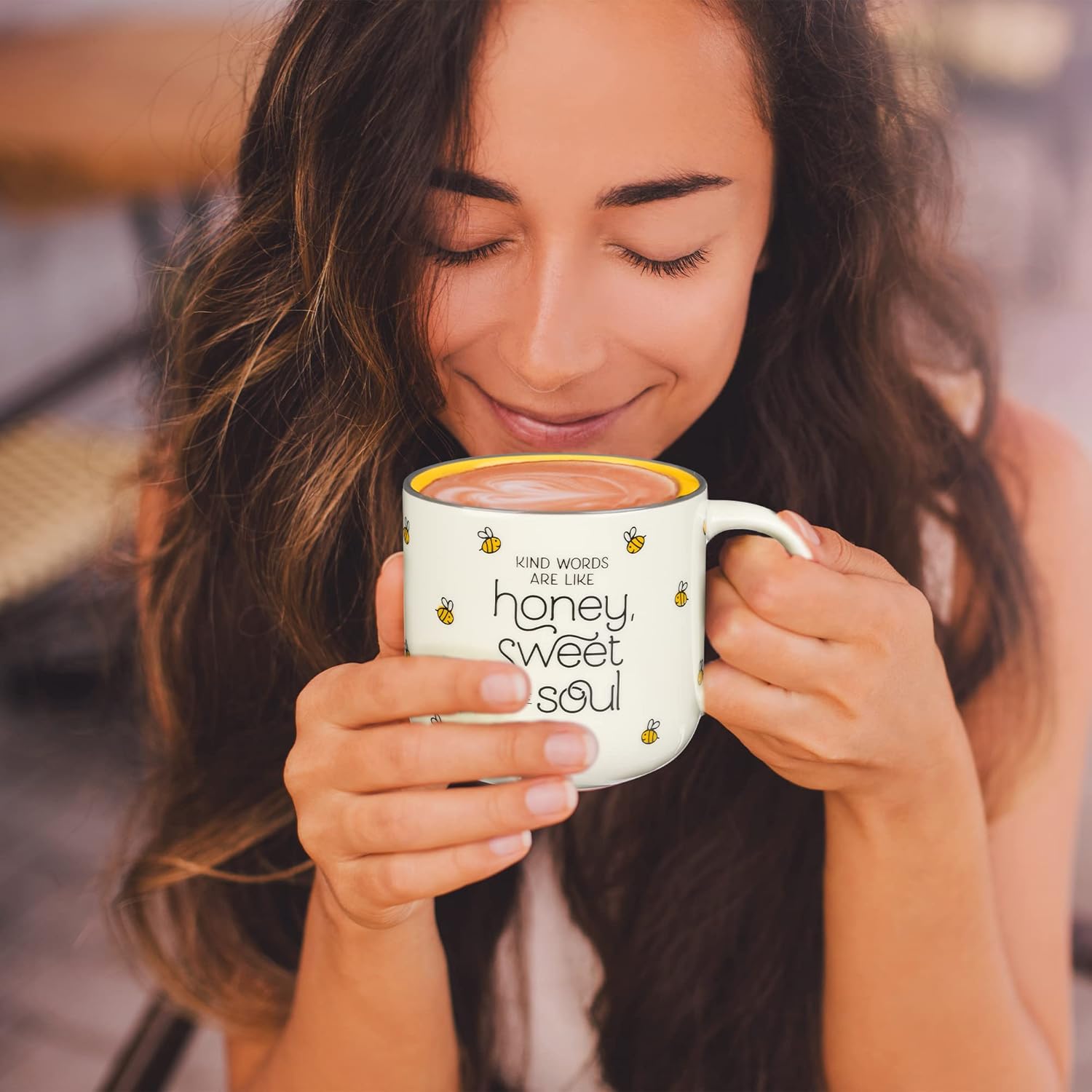 Christian Art Gifts Large Ceramic Coffee & Tea Mug for Women: Kind Words are Like Honey Inspirational Bible Verse, Non-toxic/Lead-free, Microwave/Dishwasher Safe Bumble Bee Cup, Yellow/White, 15 oz. - Image 8