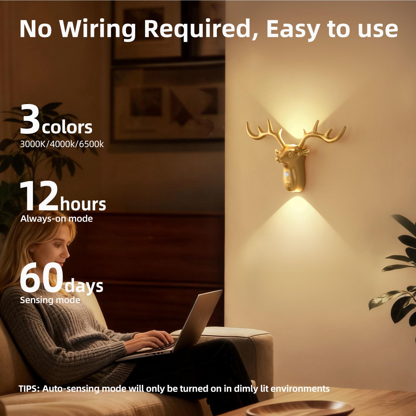 Luce Del Sensore Di Movimento Con Batteria Ricaricabile, 1200 Mah Mordern Dimmable Touch Control 3 Livelli Di Luminosità Wall Sconces, Per Il Soggiorno Camere Da Letto Corridori