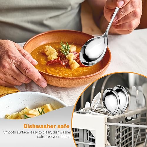 Miniatura 7 de Realand Cucharón pequeño para salsa, 3 cucharones de sopa de acero inoxidable 304 para servir, cuchara de metal para aderezo de ensalada, color