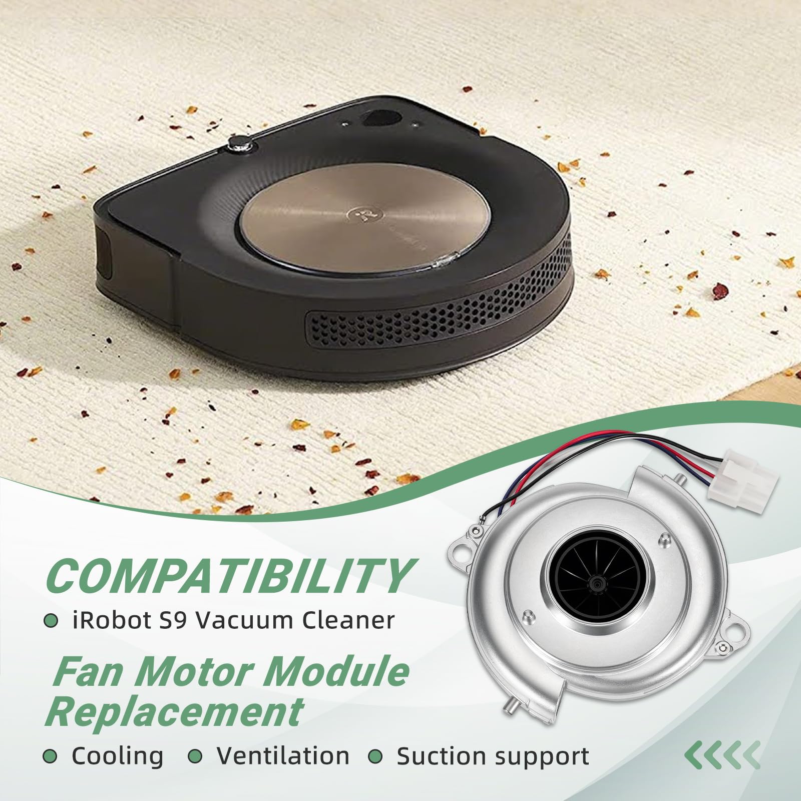 Condition photo showing New/Like New for engine ventilation fan motor fit for irobot s9 smart sweeper fan module, vacuum cleaner motor module replacement, metal cooling part for s9 robot vacuum accessories