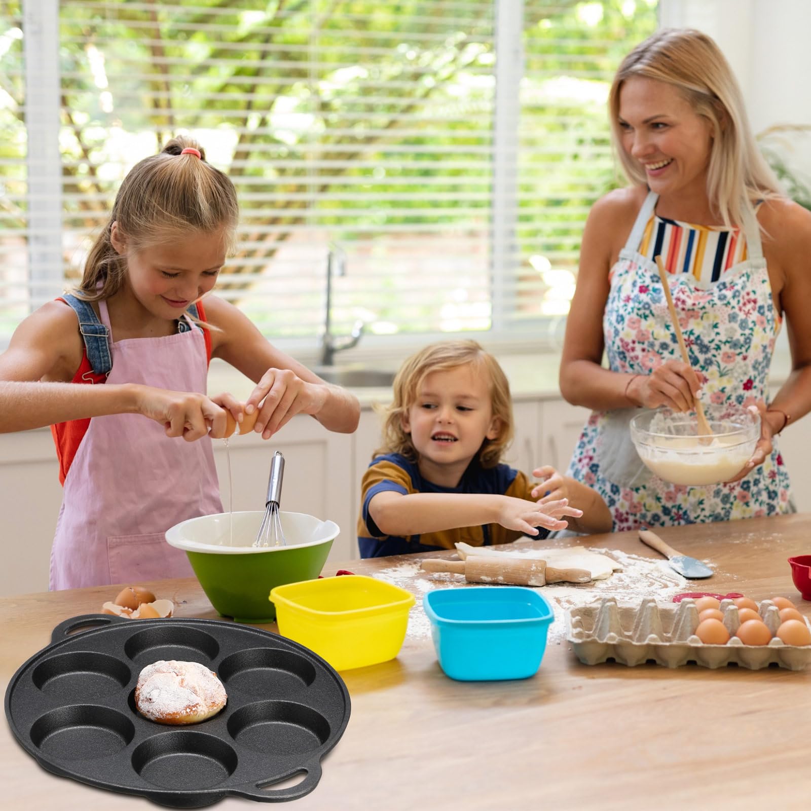 Tioncy 2 Stück Gusseisen-Keksform, Gusseisen, Muffin, gewürzte Mini-Kuchenform, Donut-Kuchenform zum Backen, Ei, Maisbrot, Cupcakes und Dessert (runder Stil)