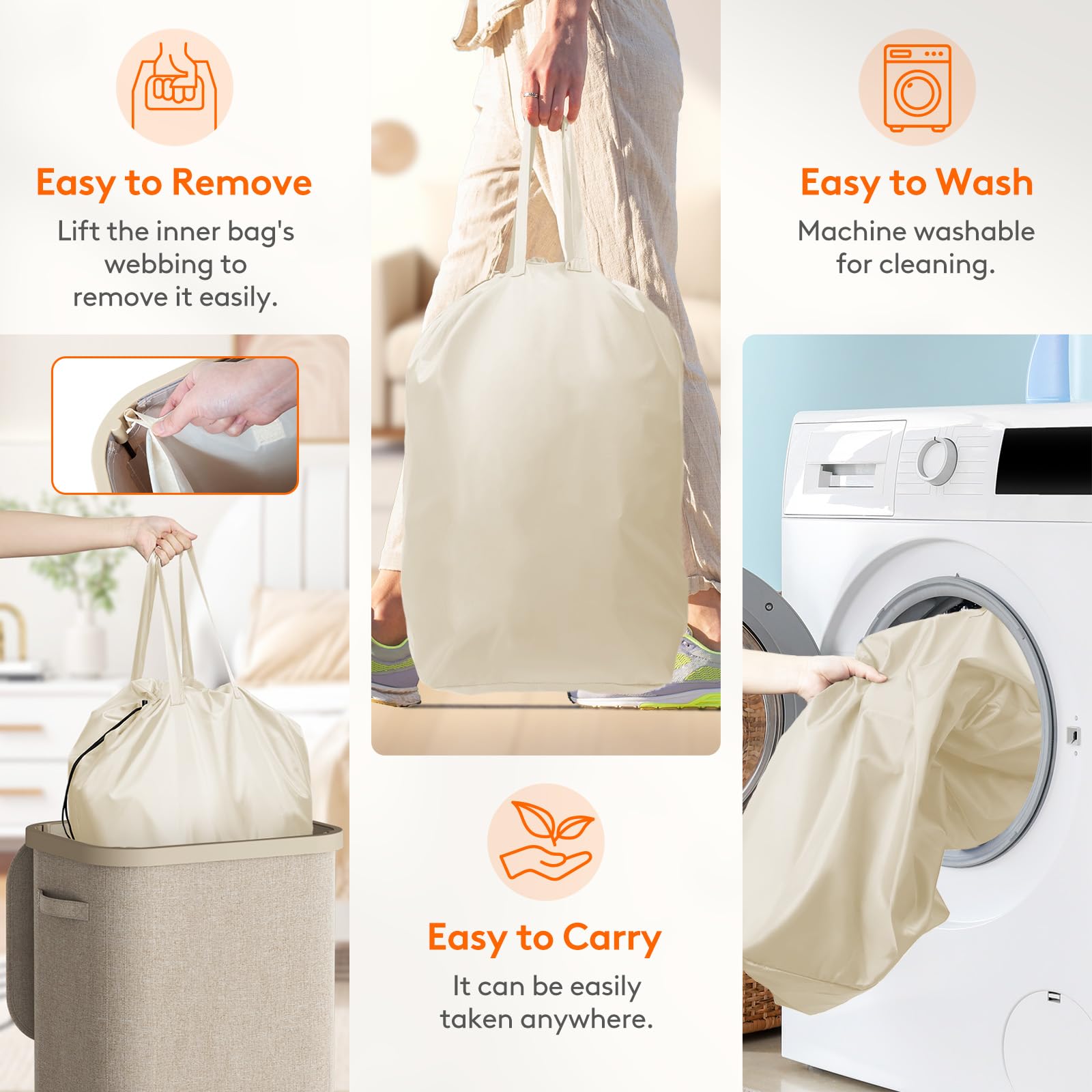 Lifewit 105L Laundry Basket with Lid, Washing Basket with Handles and Bag - Image 3