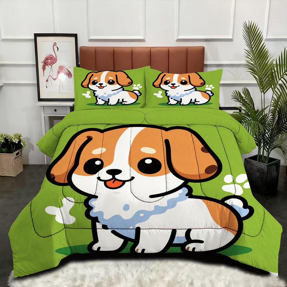 Couette 160x200 cm chien pour lit simple avec 2 taies