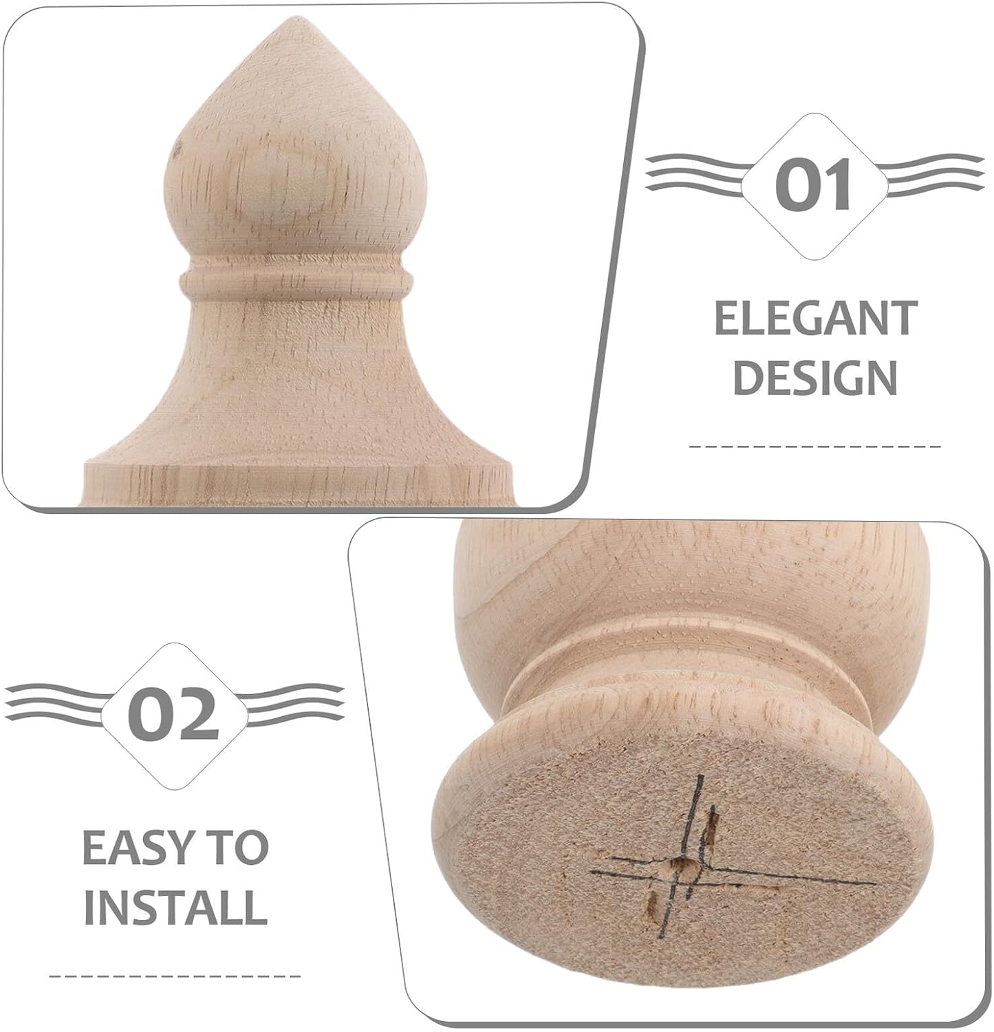 Garneck 2pcs Unfinished Wooden Finials Solid Carved Post Caps for Bed Posts Staircase Handrails Baluster Columns Curtain Rods Decorative Interior Decor