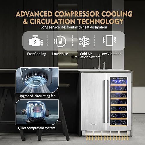 Miniatura 3 de Refrigerador de vino y bebidas de acero inoxidable de 24 pulgadas de doble zona, refrigerador de vino de cerveza debajo del mostrador con puerta