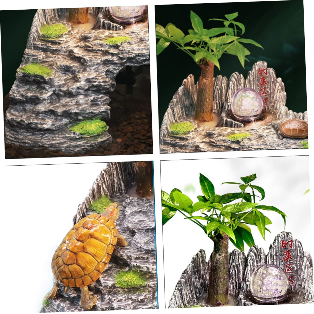 Housoutil Plateforme Inclinée en Résine pour Tortues Reptiles, Décoration Aquarium Facile à Nettoyer Cachette Intégrée, pour Habitat Créatif et Accessoire Aquarium