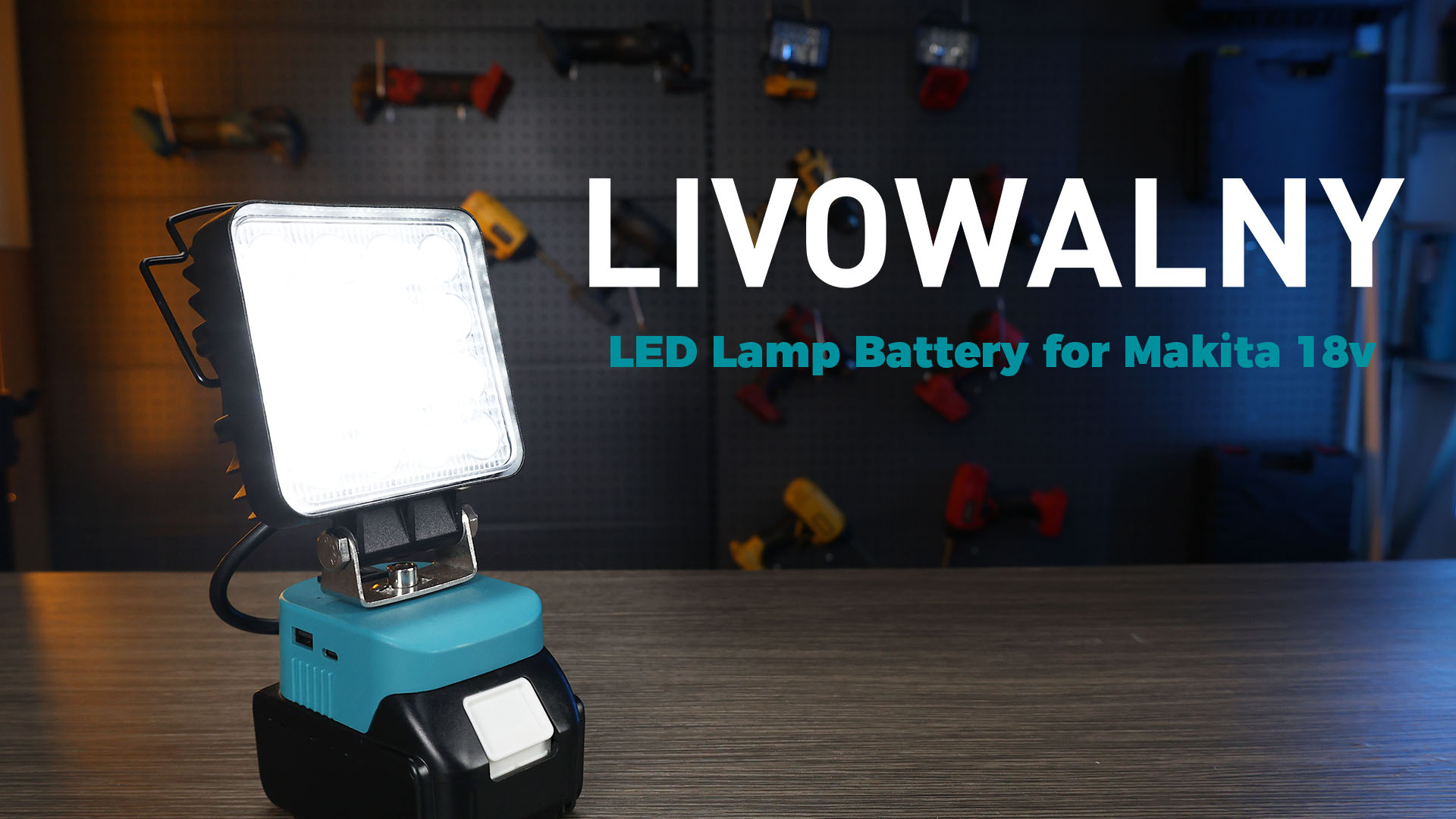 Lampada LED Ricaricabile LIVOWALNY 48W Per Makita 18V - 4800LM, Doppio Interruttore | Con USB Type-C Per Emergenze - Foto 6