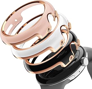 3 Pack - Fintie Hard PC Case for Google Pixel Watch, Premium Google Pixel Watch Accessories Bumber Case Cover Shell (Without Screen Protector) Shock Proof, White+Pink+Black