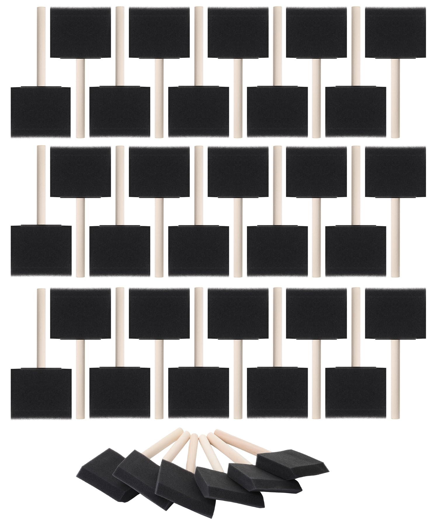Bates- Foam Paint Brushes, 3-Inch, 36 Pack, Wooden Handle, Sponge Brushes for Painting, Staining, Varnishes, Gluing and DIY Craft Projects on Wood, Metal &amp; More