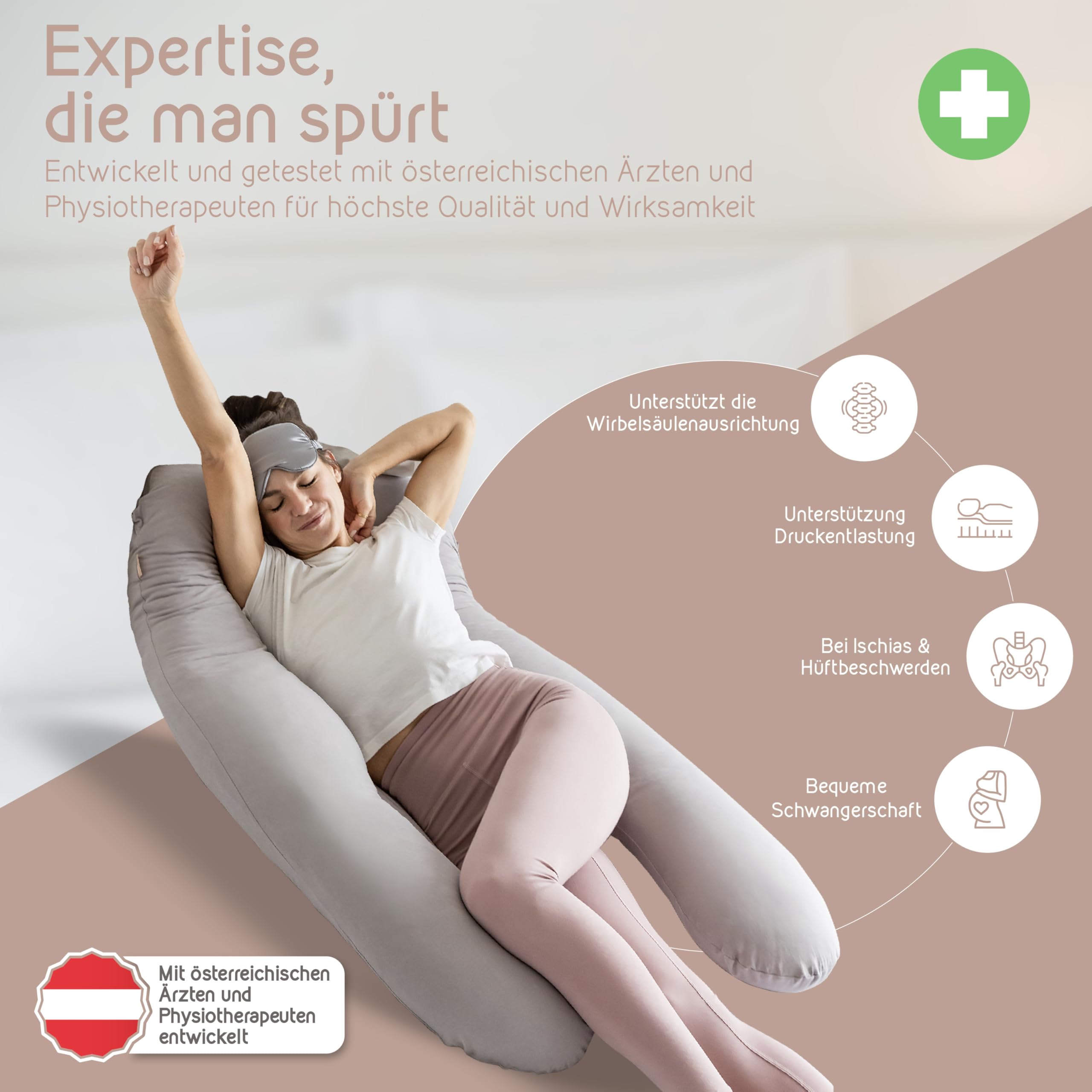 mimi kalu® Seitenschläferkissen mit Memory Foam Füllung Individuell Anpassbar, Inkl. 100% Soft Cotton Bezug & Schlafmaske, Schwangerschaftskissen, Stillkissen, Kuschelkissen für Seitenschläfer