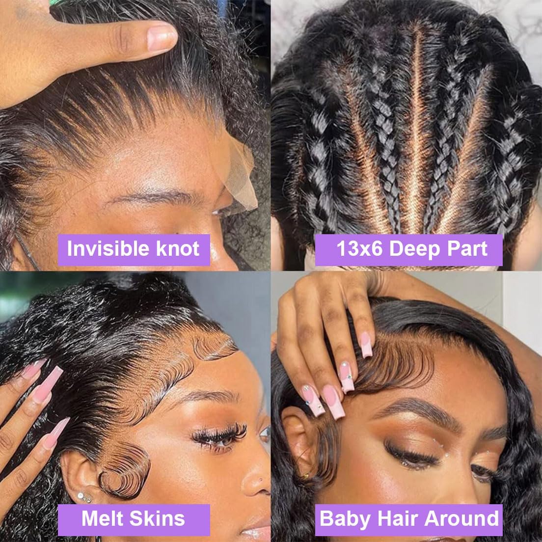 Deep Wave Lace Front Wig Human Hair 200 Density 13x6 HD Lace Frontal Wigs Human Hair Pre Plucked Deep Wave Curly Wig Human Hair For Women Natural Black （38 Inch ）