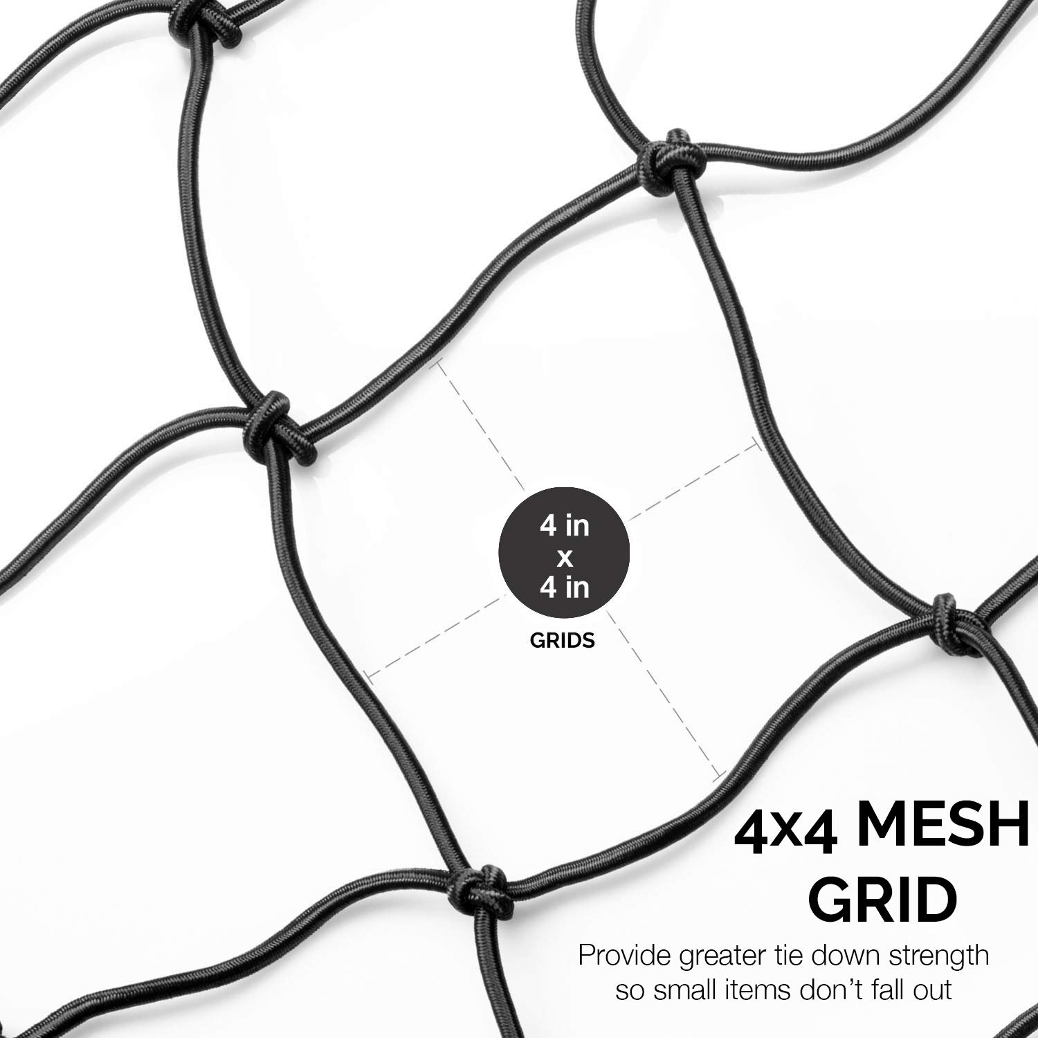 NEIKO 50971A 4'x6' Super Duty Cargo Net | Bungee Net Stretches to 8'x12' | 16 Pcs Detachable hooks, 4 Carabiners, Small 4"x4" Mesh Protects Small Items, for SUV, ATV/UTV, RV, Pickup Truck Bed, Trailer