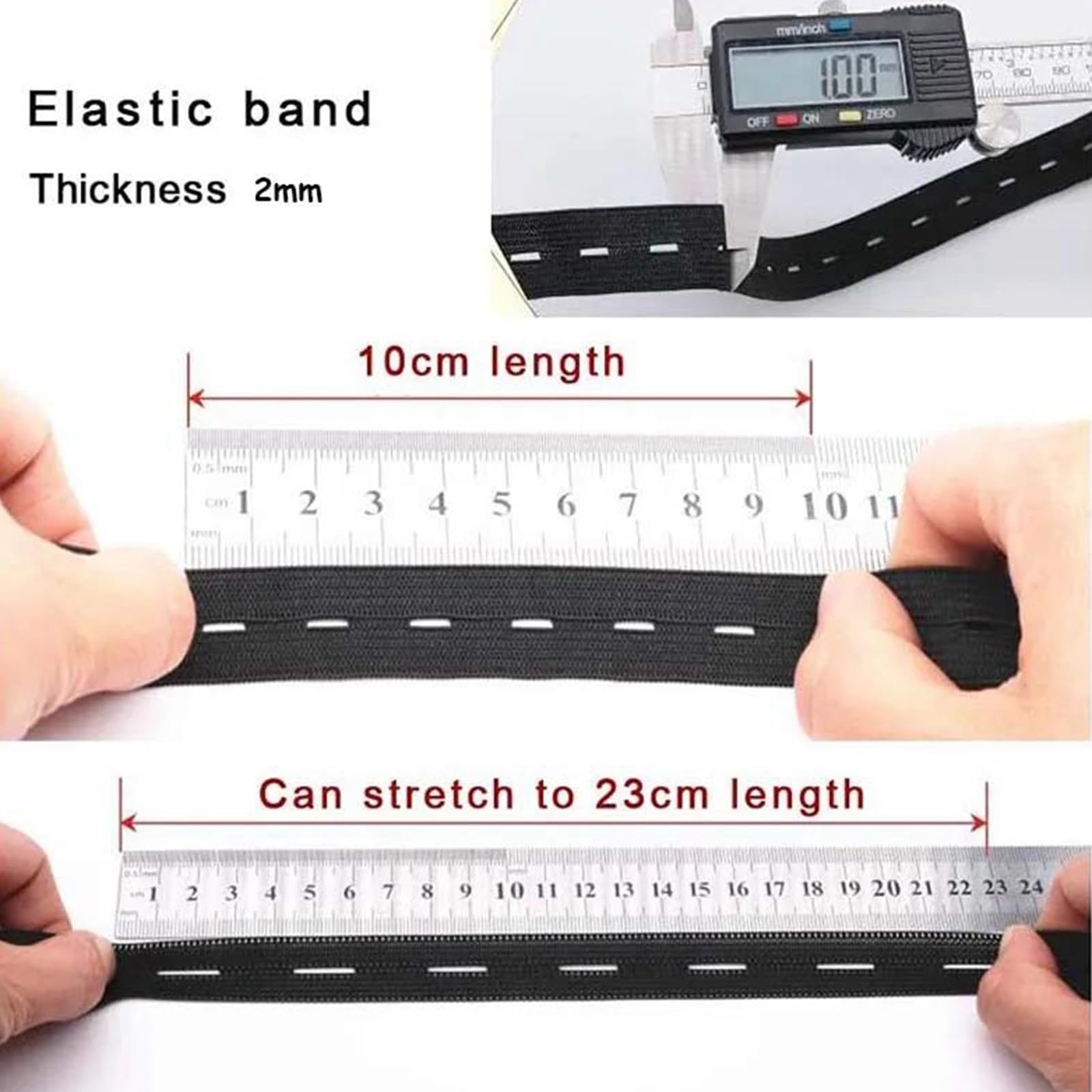 Bandas elásticas Banda elástica Ancha y Plana Cinta elástica de Nailon de 5 Metros (15/20/25 mm), Color Blanco y Negro, con Ojal, for Costura DIY, Color Negro, 25 mm(White,15mm)