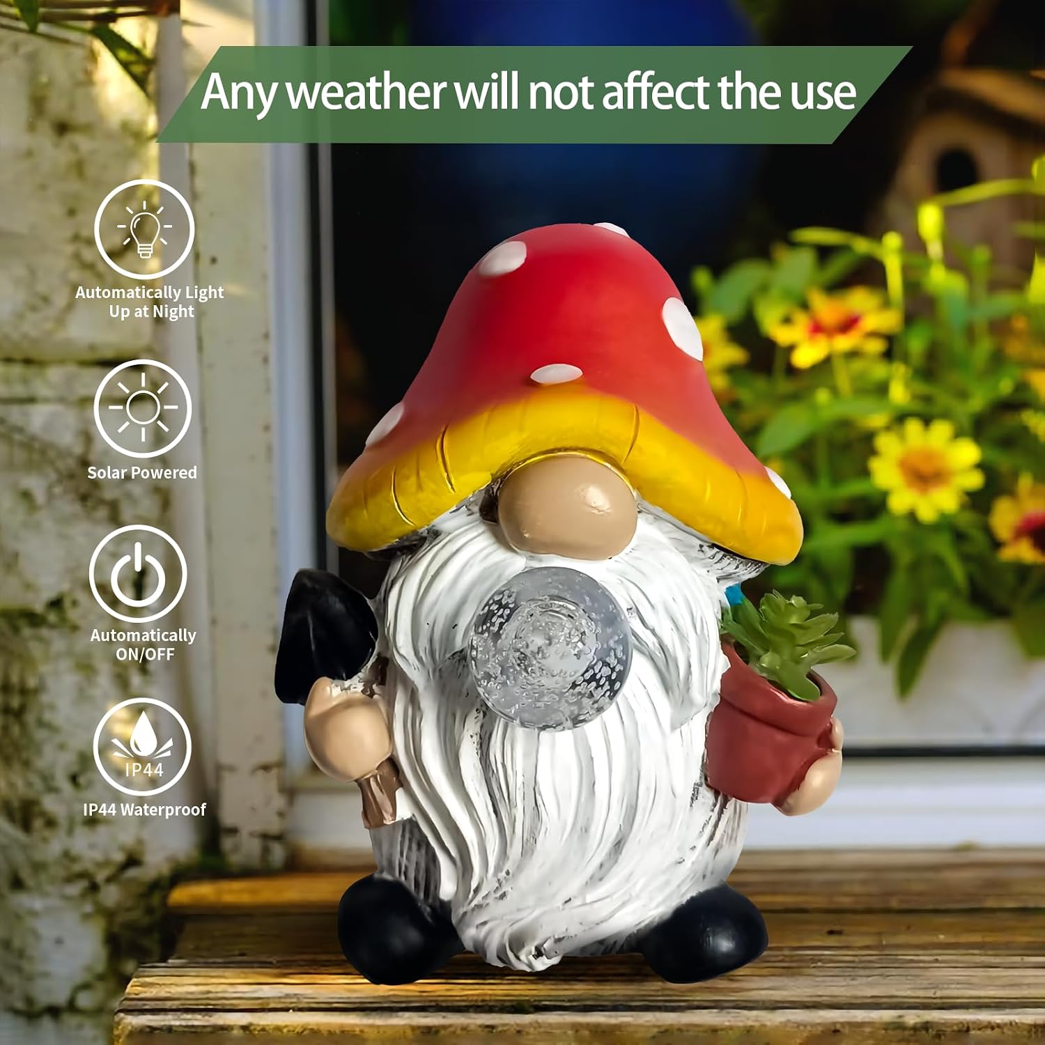 Mushroom Decor Garden Gnomes with Solar Light, Yard Art Gnome Statue Garden Decor with Bubble Ball for Outside Lawn, Patio, Housewarming Gardening Gifts for Women, Mom (Red)