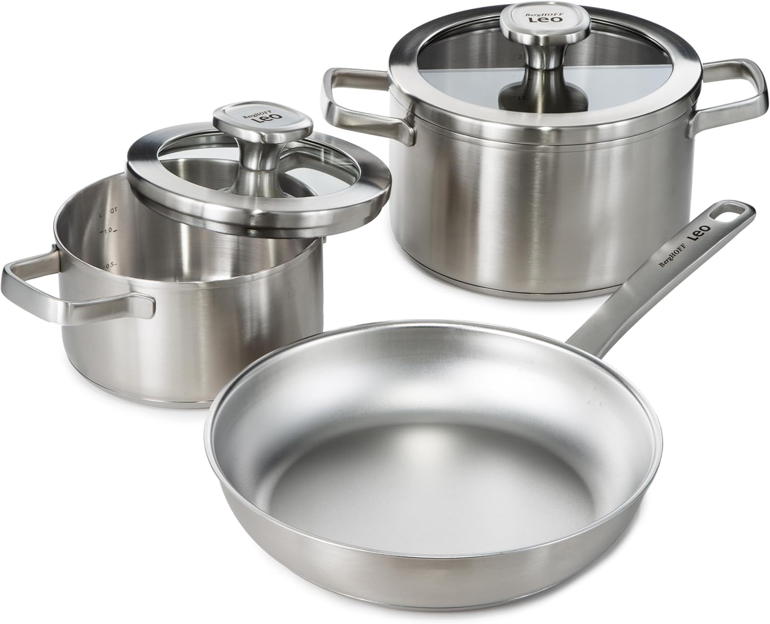 BergHOFF Graphite 5-Piece Cookware Set including two stockpots with glass lids and one frying pan