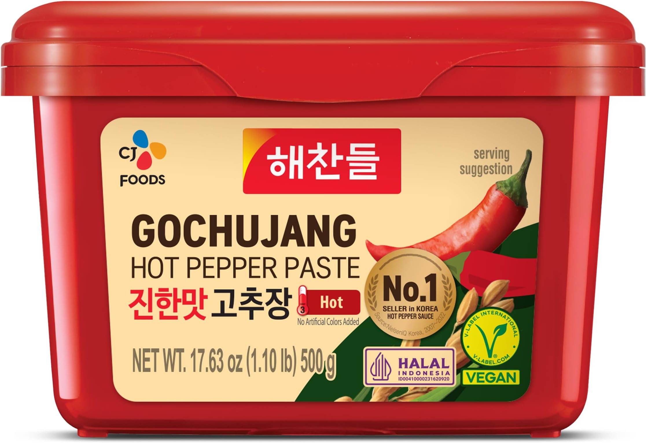 CJ Haechandle Hot Pepper Paste 500g Korean Spicy Red Chile Paste 1.1 lb., Gochujang, 17.63 Ounce