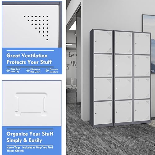 Miniatura 7 de Yizosh Armario de metal para gimnasio, escuela, oficina, armarios de almacenamiento de metal de 71 pulgadas para empleados, armarios de acero para