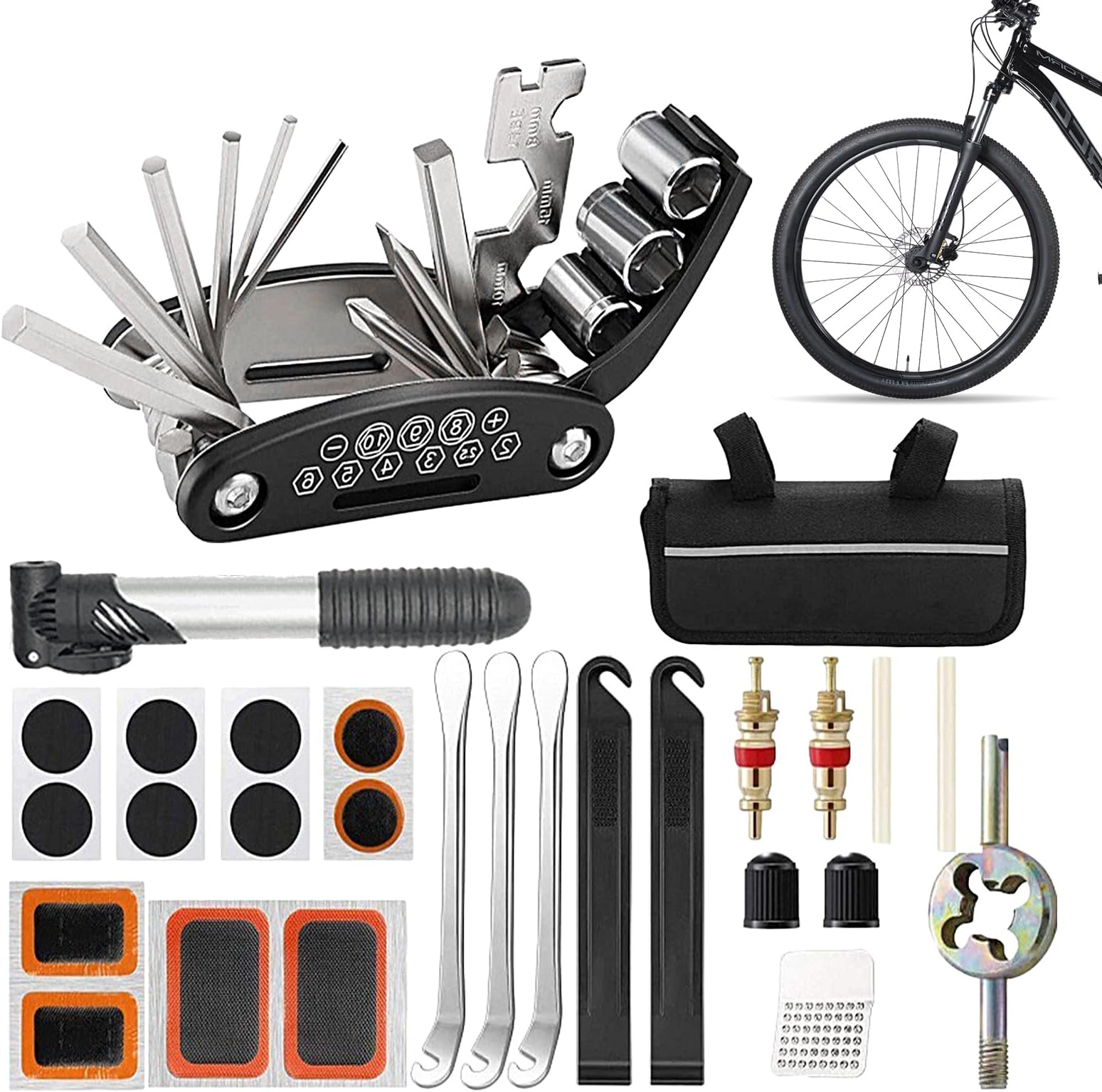 Bicycle Tool Kit,Complete Fixing Pack, Portable Mountain Bike Tool Kit | for Tire Chain Maintenance Cycling Riders Accidents Camping Travel