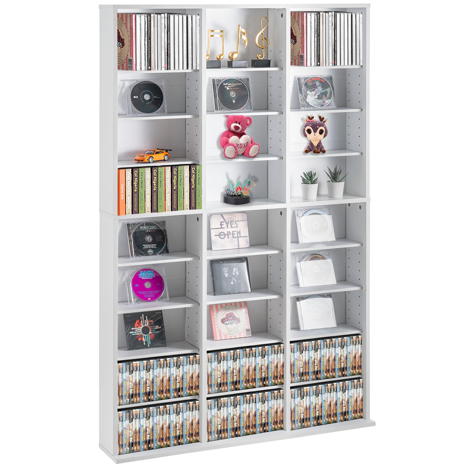 VEVOR Medienaufbewahrungsschrank CD-Regal, 9-lagiges DVD-Regal für bis zu 756 CDs, verstellbare CD-Regale mit 27 Fächern, organisiert Musik-, Film-, Videospiel- oder Erinnerungssammlungen, weiß