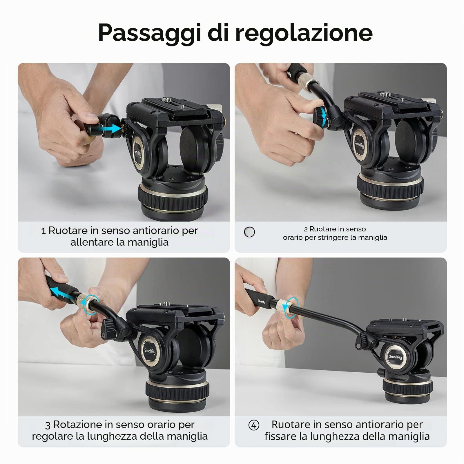 SMALLRIG Testa Video Fluida per Treppiede, Damping Regolabile, Piastra a Sgancio Rapido per Manfrotto e per DJI RS 2 /RS 3 /RS 3 Pro, Carico Massimo Fino a 10 kg/22 Libbre, per Riprese Video - 4165