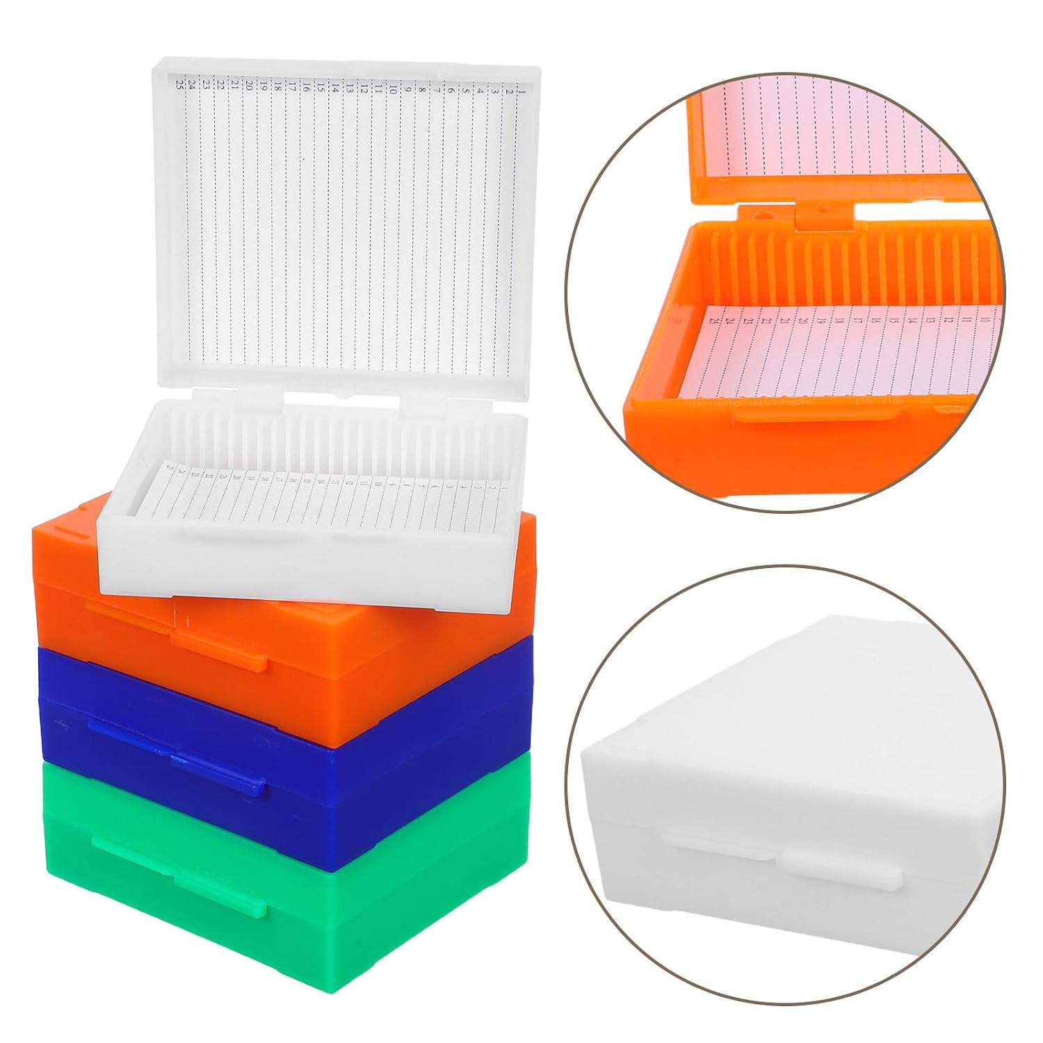 4pcs Plastic Microscope Slide Holder with 25 Individual Slots, Lightweight Slide Storage Box for Easy Organization and Secure Closure, for Educational and Scientific Lab Use