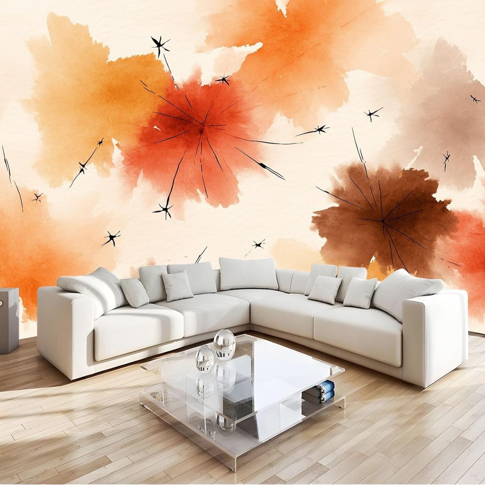 hgjdjhnf Photo Wallpaper Watercolor Flowers Wallpaper wall Covering wall Decoration Design Patterned Wallpaper wall Decoration Living Room Bedroom Office Hallway, Peach, 350cm x 256cm