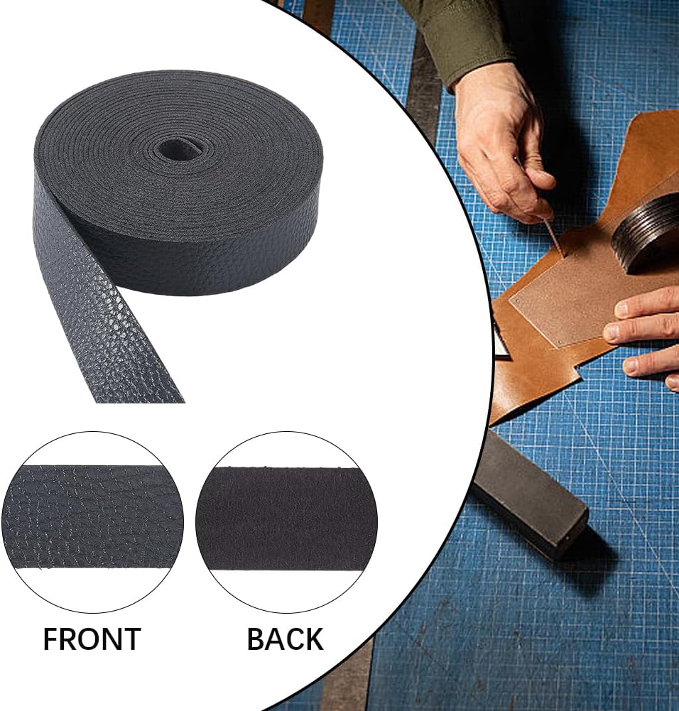 1 Inch 4.92 Yards Lychee Texture Leather Belt Cord for DIY Crafts Wide Flat PU Leather Strap Strips Lace Stripper String for Men Women Jeans Casual Outfits Belt Crafting(Black)
