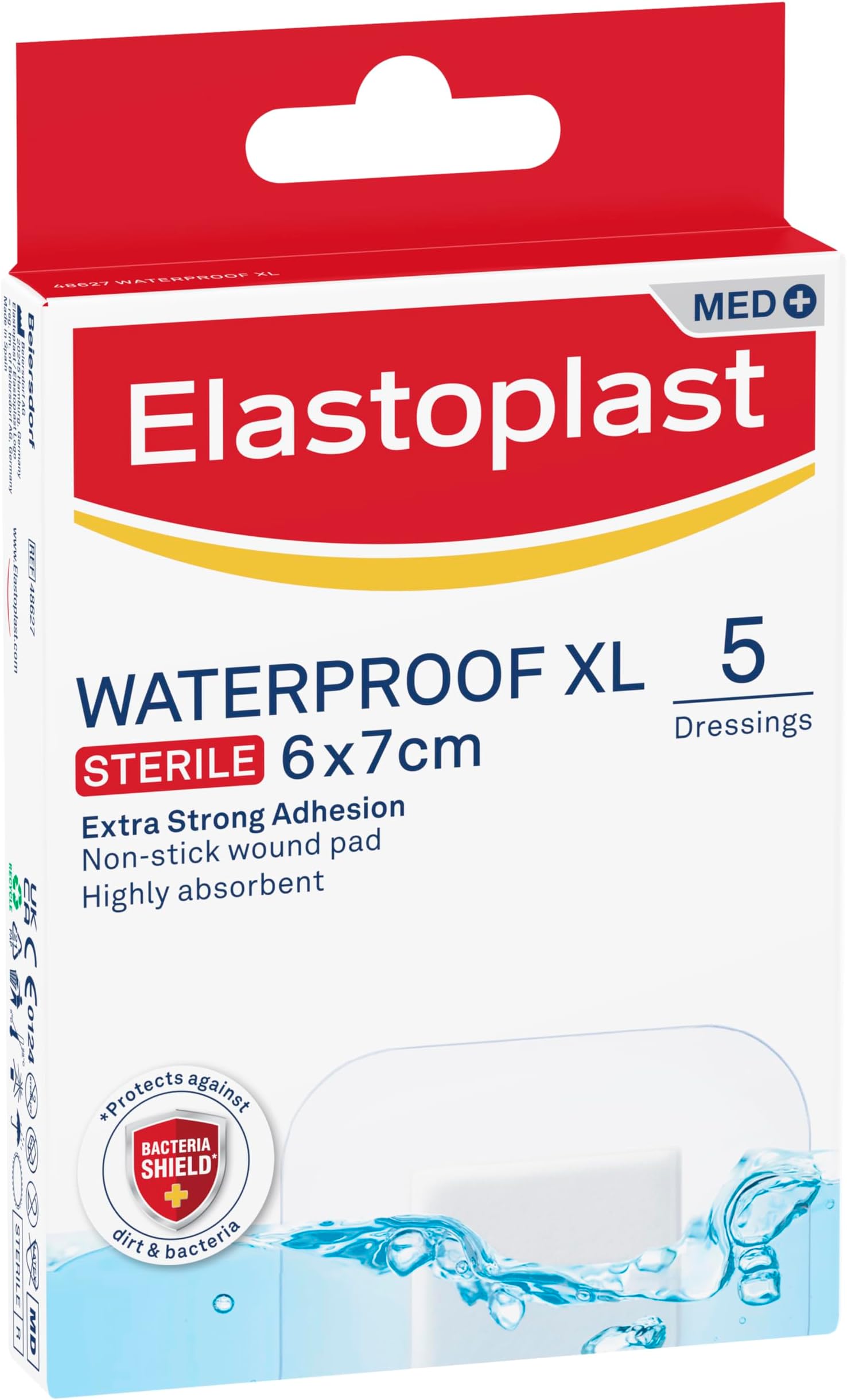 Waterproof XL Med+ Dressings (5 Pieces), Pack of First Aid Plasters, Large Plasters for Post-Operative Wounds, Waterproof Sterile Dressing for Wounds, 0% Latex, Flexible Material, Clear