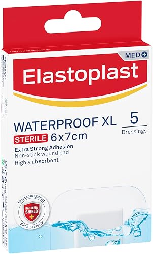 Elastoplast Aqua Protect XL, Sterile, Waterproof, Non-stick wound pad, Highly Absorbent Plasters, 5 Strips, 6cm x 7cm