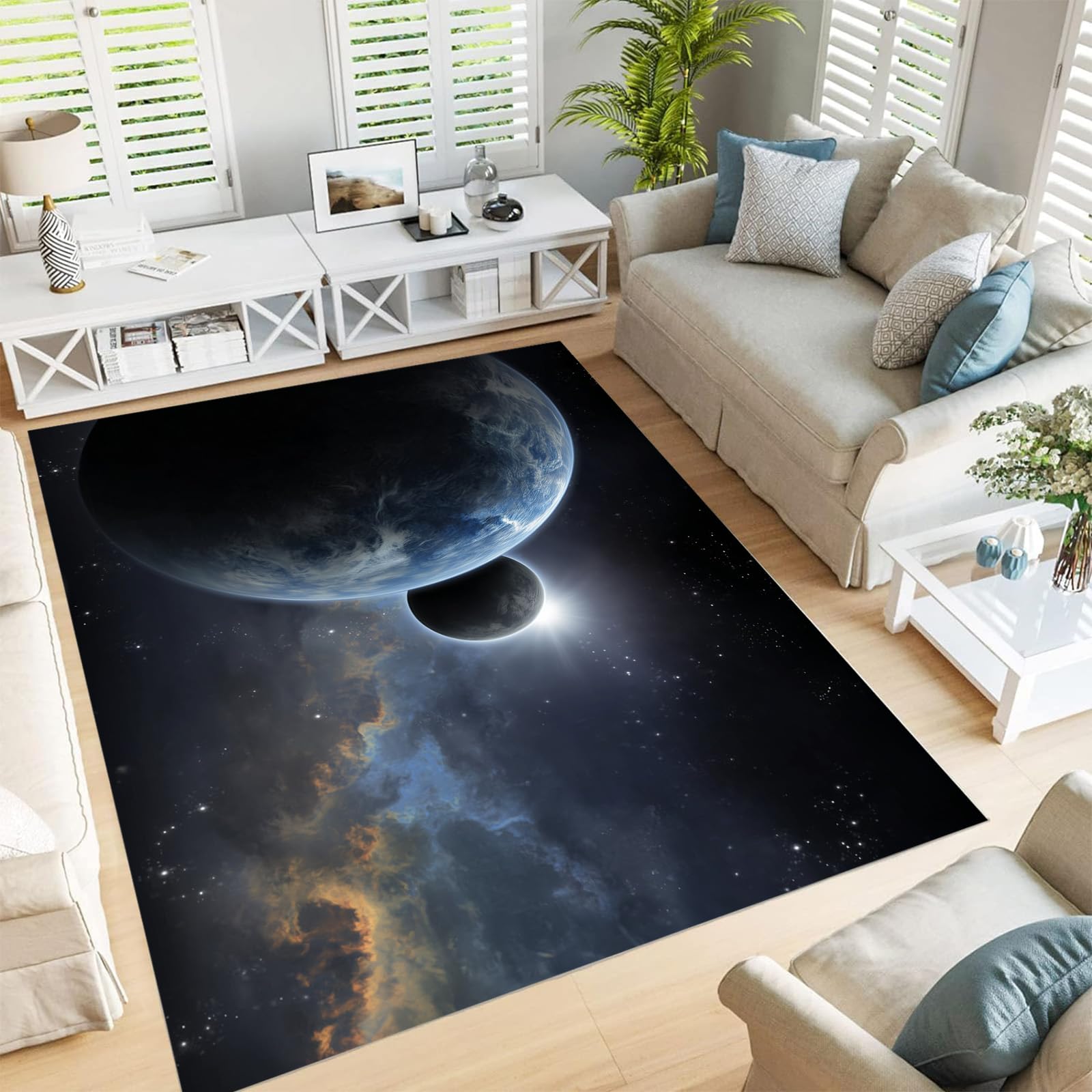 Tapis antidérapant lavable 180x270 cm à poils courts pour salle à manger