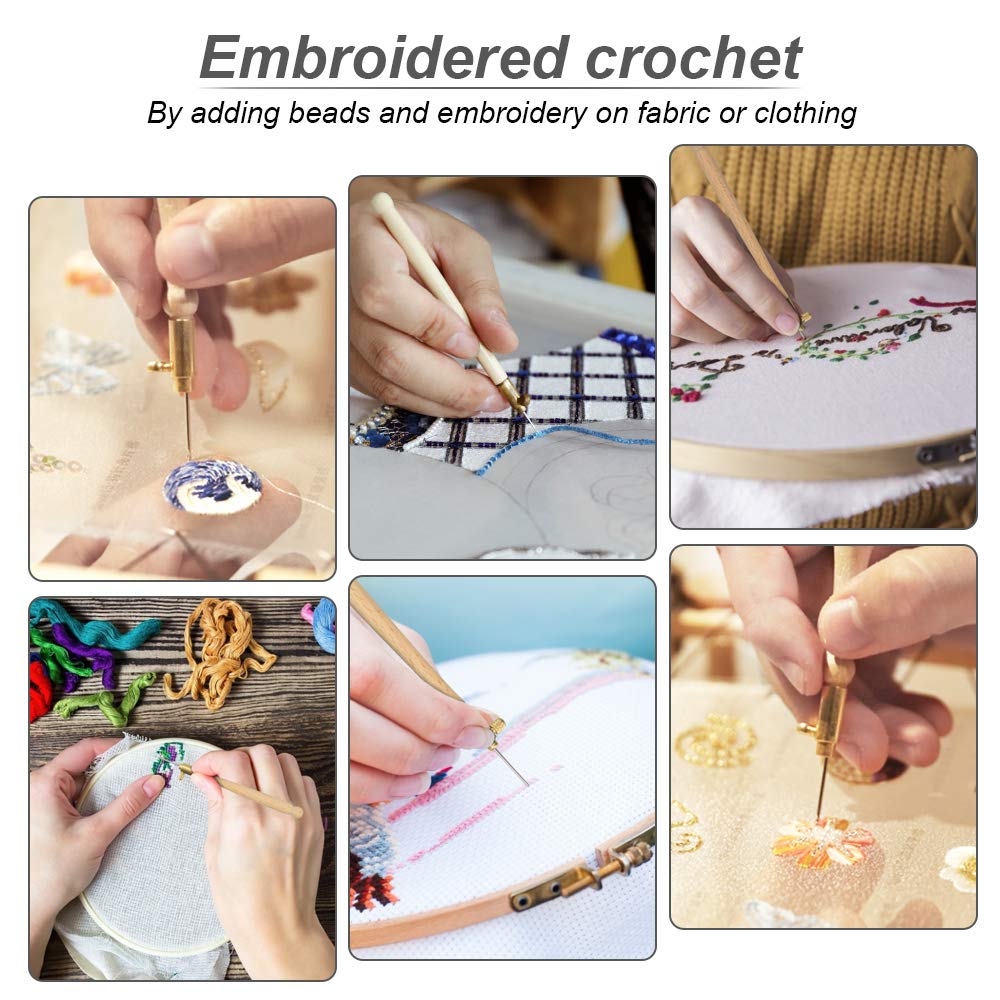 Crochet à Broder 3 Aiguilles - 0.8/0.9/1.2mm - Tambour Broderie Perles - TANCUDER