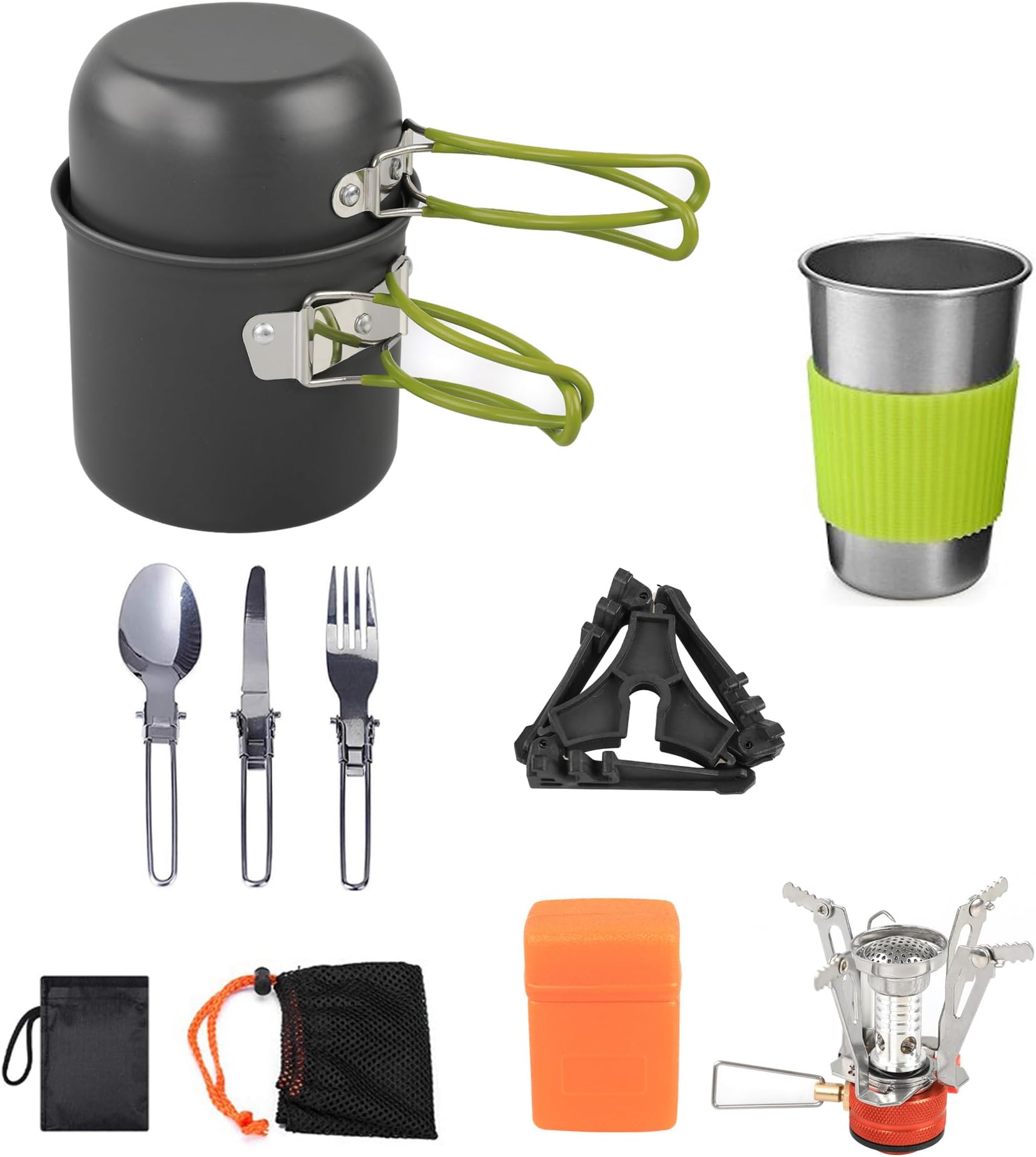 Wawasia Camping Cookware Stove Mess Kit, Cup, Fork Spoon Kit for Hiking and Picnic, Camping Cooking, Backpacking Gear, Mess kit