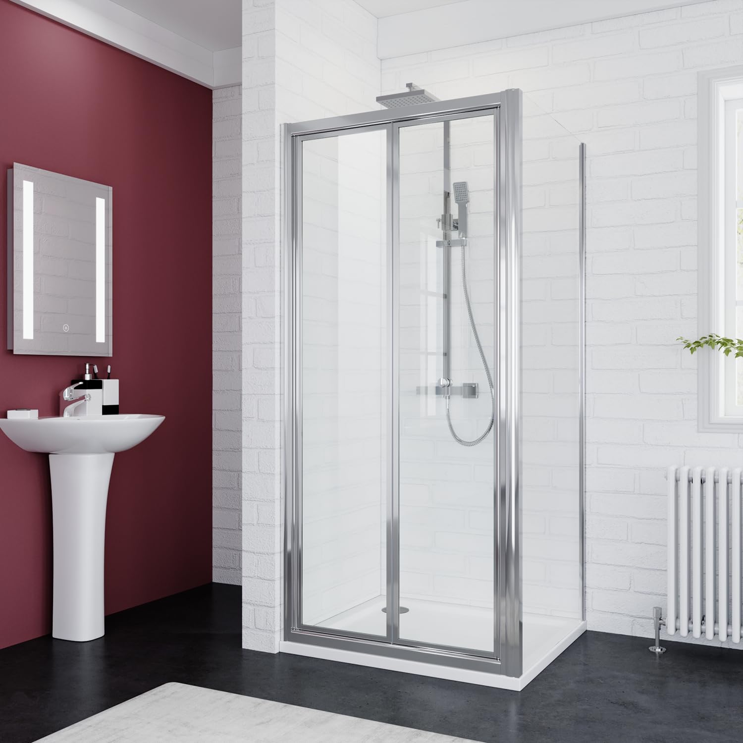 ELEGANT 760 x 760 mm Bifold Shower Enclosure Glass Screen Door Cubicle with Side Panel โ image 1