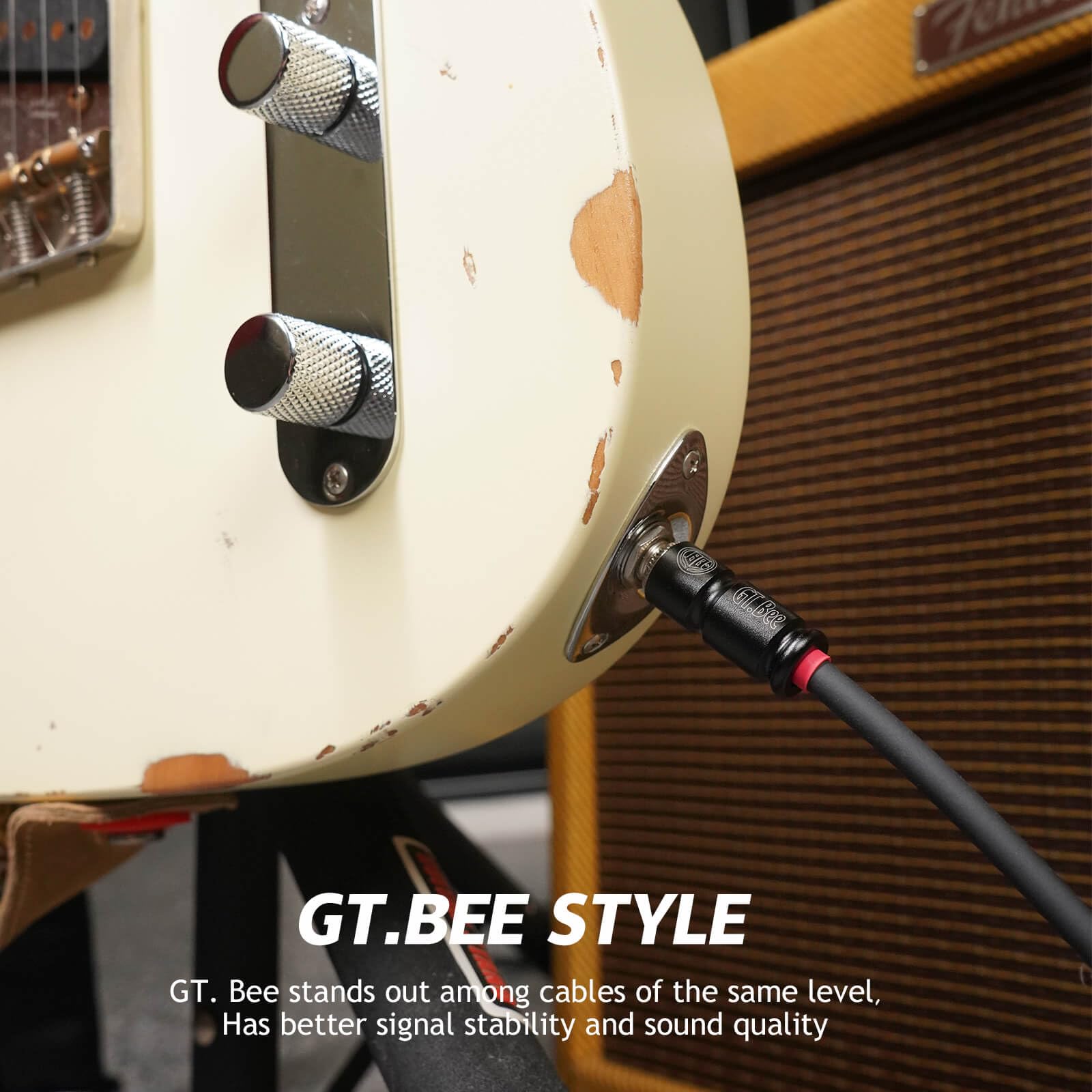 Cable de guitarra de 20 pies, cable de instrumento recto/recto de 1/4 pulgadas, cable eléctrico para amplificador de bajo e instrumentos (GT.Bee negro)