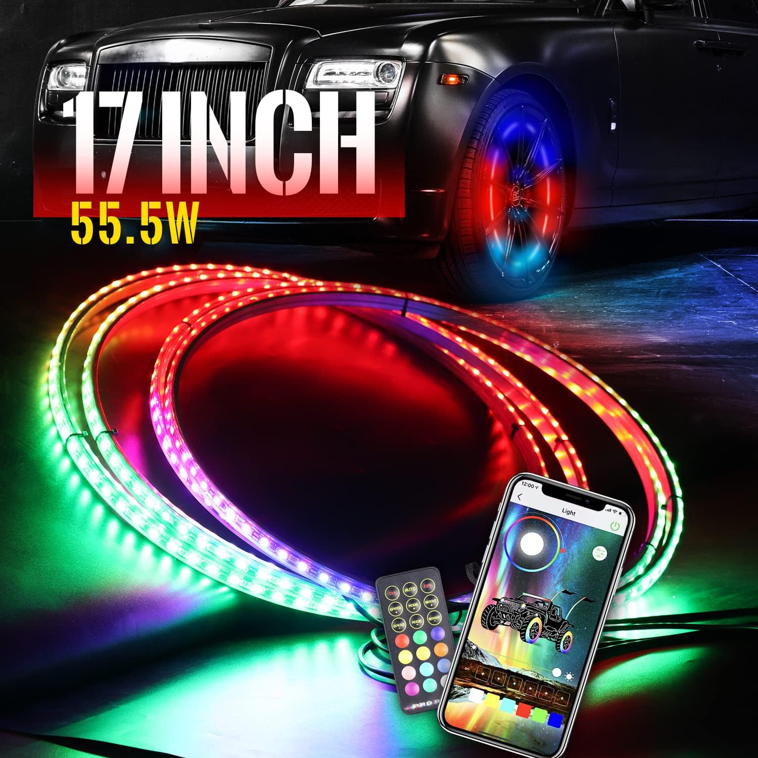 Viswiker 4PCS 17 Inch Dancing Color and Pure White LED