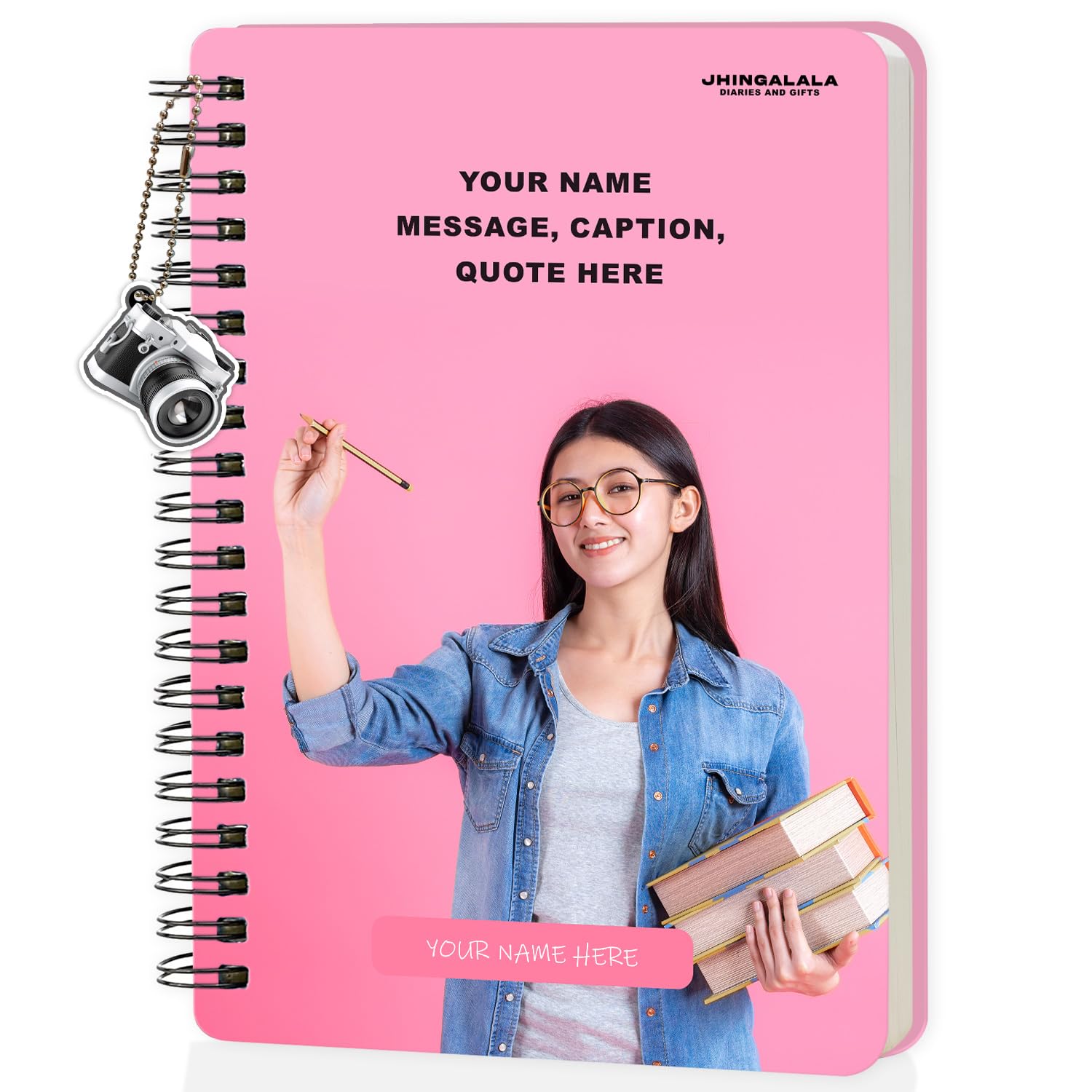 Jhingalala Diaries - Customized Diary with Photo and Dangler | Customized Wiro Notebooks Diary With Monthly Planner and Calendars 2024 (Size 21 x 14.5 Cm)