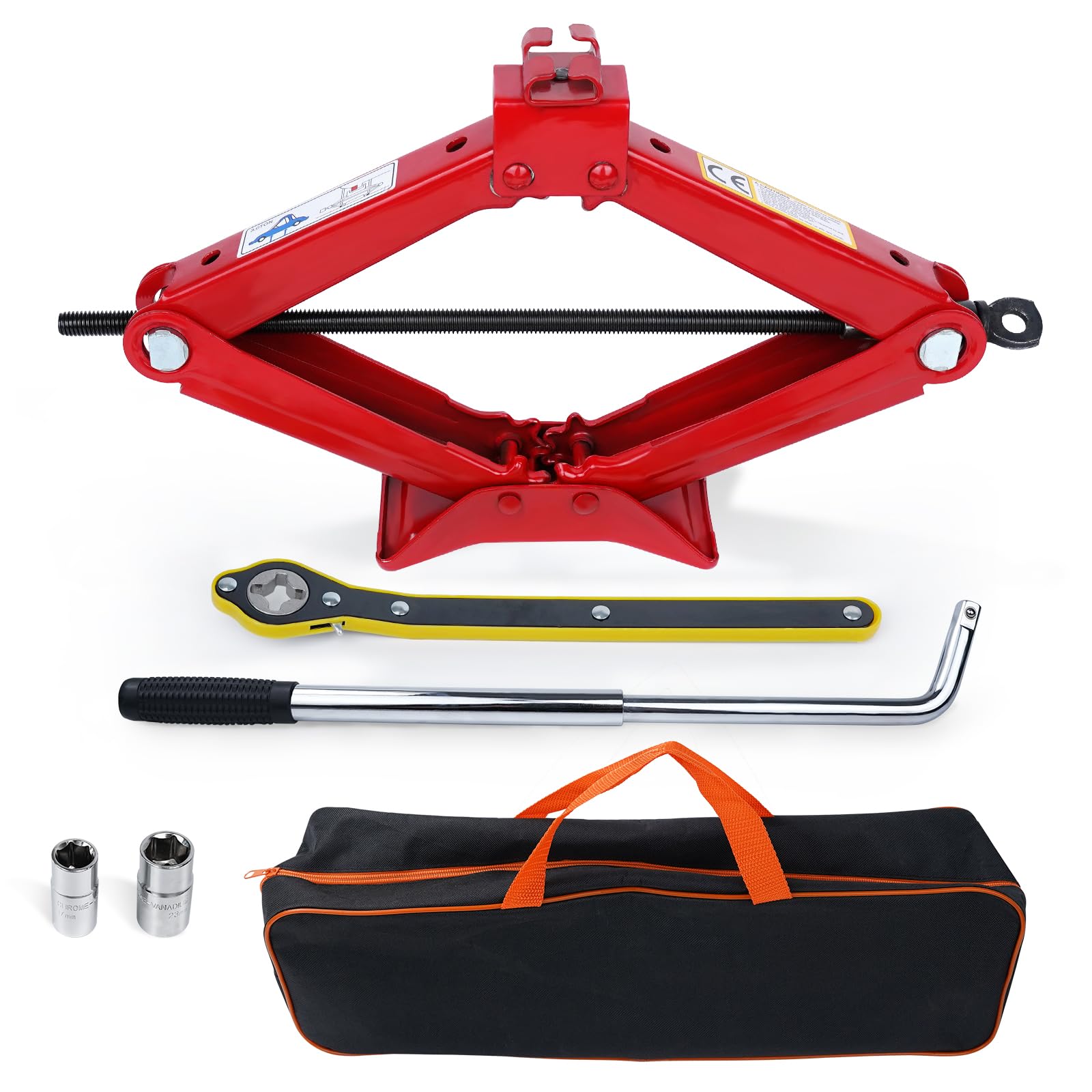 HYCHIKA Gato Coche 3 T, Kit de Gato Portátil de Gato Elevador Coche Kit Universal de Reparación de Neumáticos con Llave de Tuercas Adecuado para SUV, Monovolúmenes y Automóviles