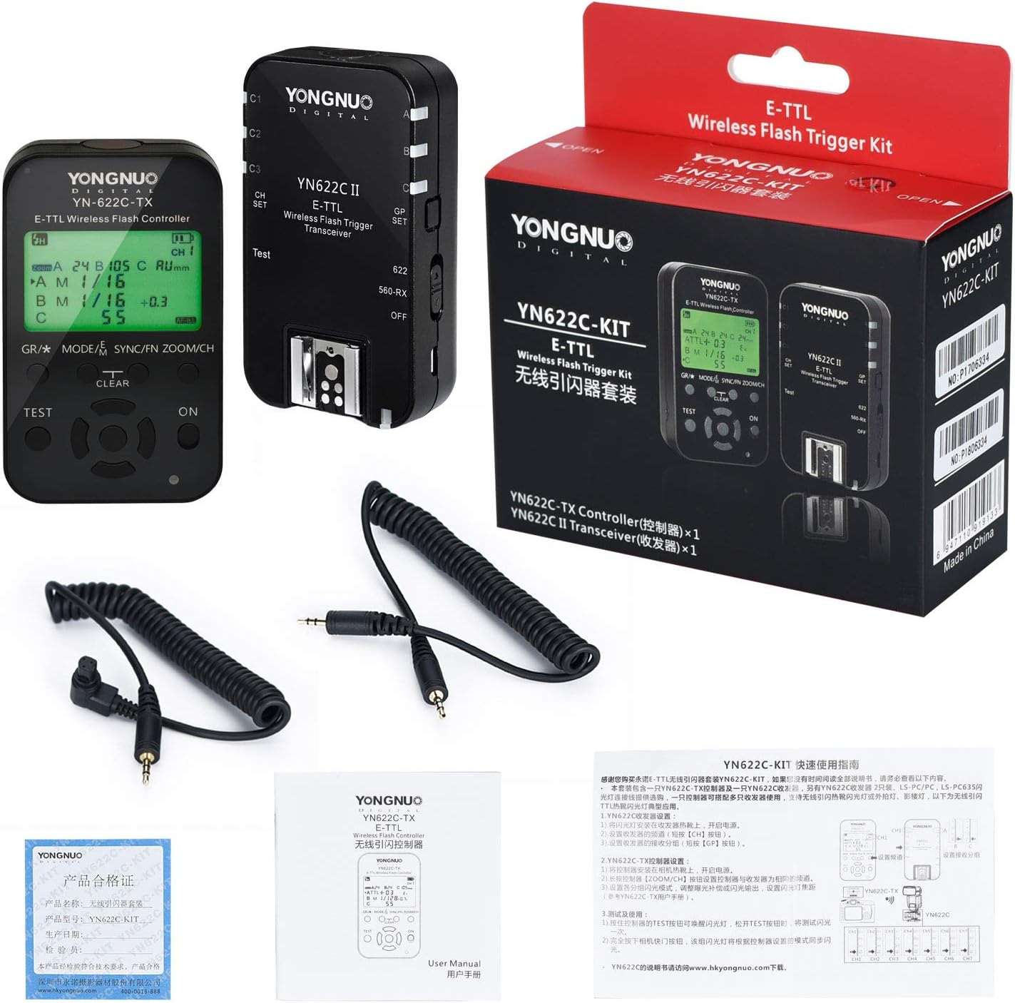 YONGNUO YN622C-KIT Wireless E-TTL Flash Trigger Kit, with LED Screen for Canon, Including 1X YN622C-TX Controller and 1X YN622C II Transceiver