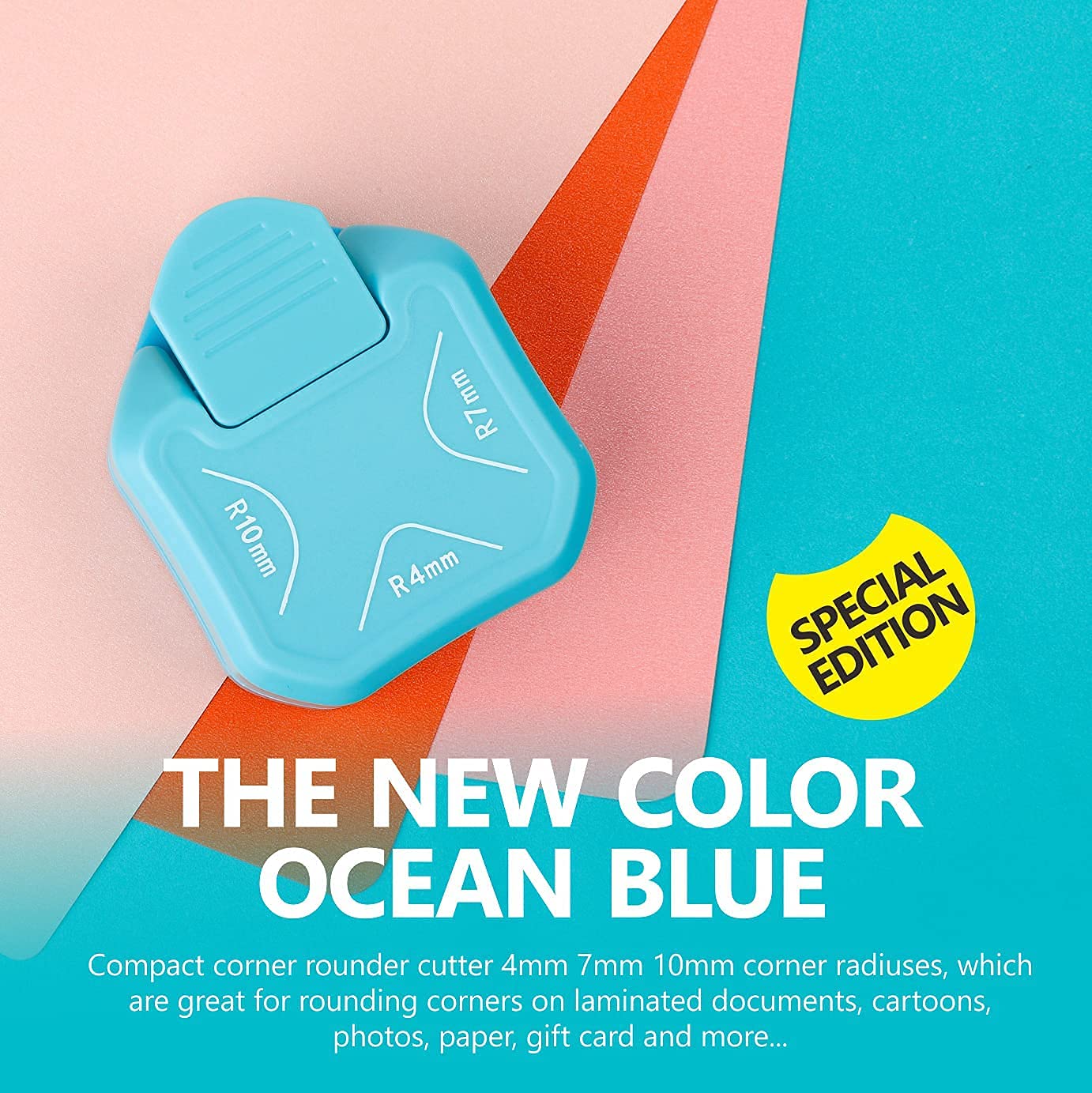 BearBoss 3 in 1 Corner Punch Paper Corner Rounder Cutter for Card Making Laminate Cardstock Scrapbooking Paper Crafts Business Cards, Ocean Blue 4mm, 7mm, 10mm