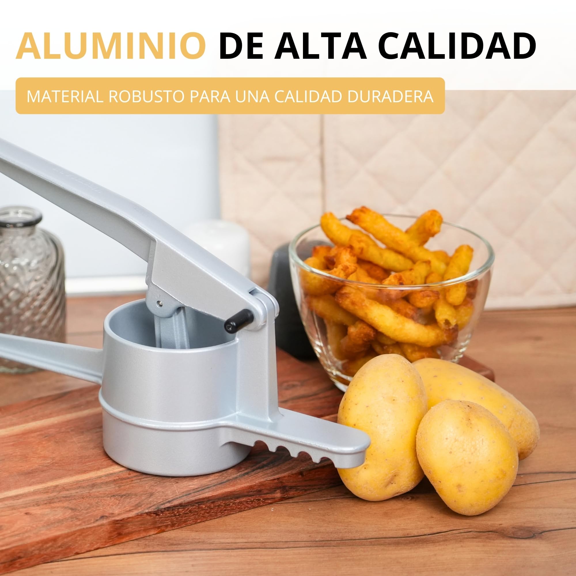 Westmark Prensa para patatas fritas, Prensa para churros, prensa para patatas de aluminio, Para patatas, churros y patatas fritas, Plateada, 41 cm