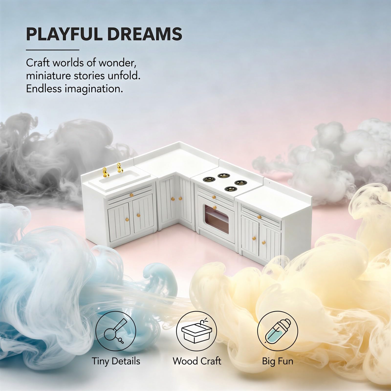 Set da gioco per casa delle bambole in miniatura in scala 1:12, mobili da cucina in legno, set da frigorifero, per artigianato fai da te, appassionati di modelli