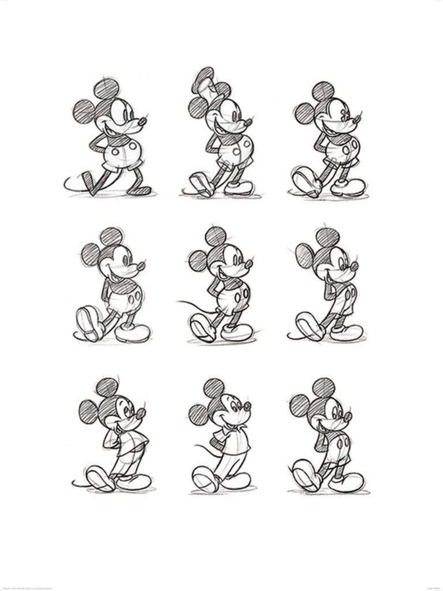 Pyramid International "Sketched - Multi Mickey Mouse Art Print, Multi-Colour, 60 x 80 x 1.3 cm