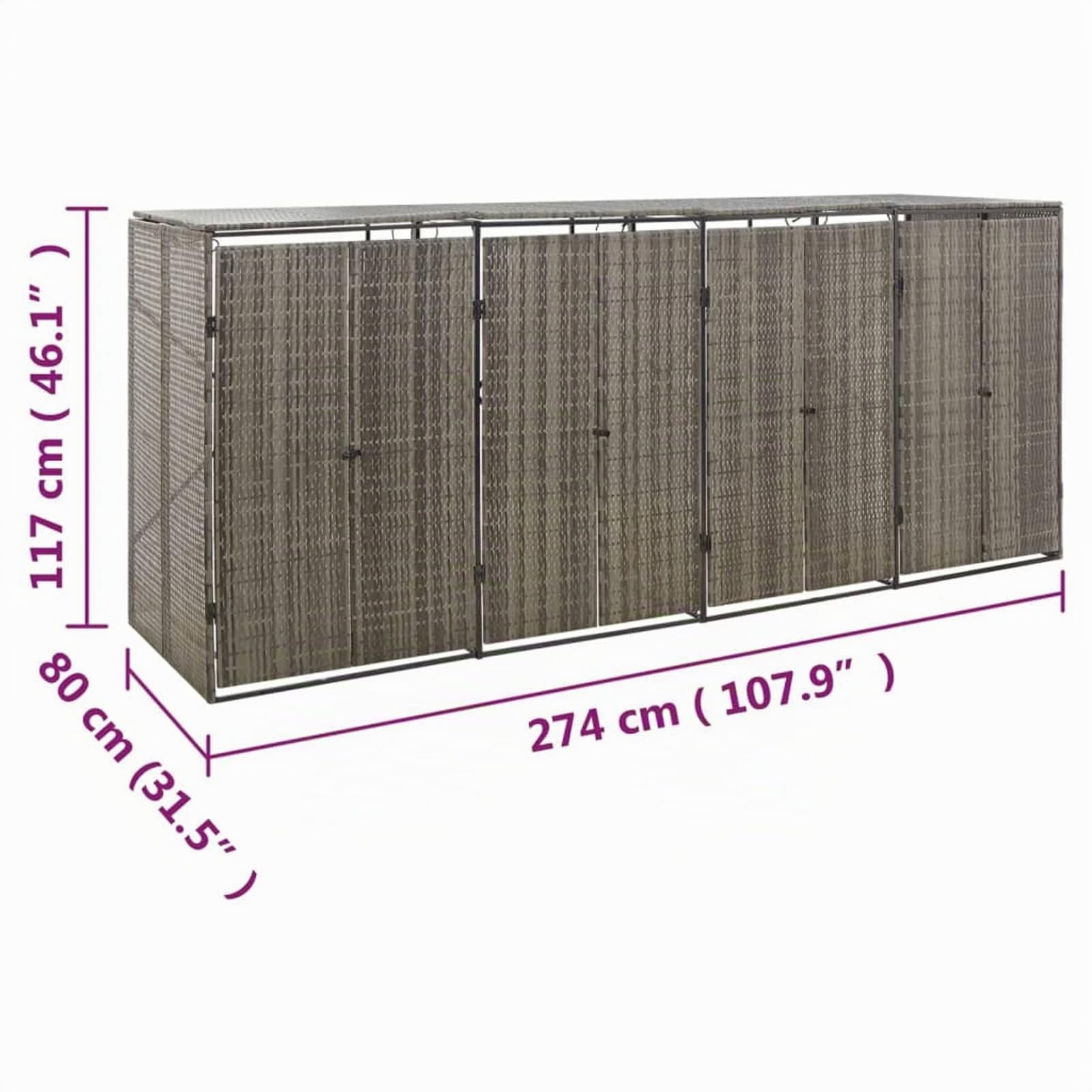 IKAYAA Copri bidoni Spazzatura Esterno 4 posti Bidoni Differenziata Esterno Nascondi bidoni immondizia Esterno Copertura per Bidone in Polyrattan-Grigio-4 Bidoni